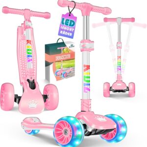 KIDIZ® X-Pro2 Children’s Scooter with Polyurethane LED Luminous Wheels, Foldable Pedal Scooter, Height-Adjustable City Scooter, Children’s Scooter for Boys/Girls, 3–12 Years