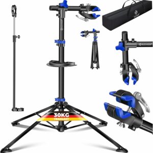 KESSER Bicycle Mounting Stand Professional Repair Stand Bicycle Stand + Bag Bicycle Repair Stand up to 30 kg Bicycle Repair Stand with Tool Tray + Magnetic Compartment Rotatable