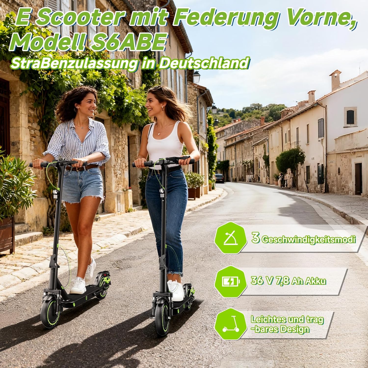 E Scooter S6ABE with Road Legal and Front Wheel Suspension 350 W Motor, 20 km/h, 35 km Range, Electric Scooter – Bild 2