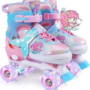 Children’s Roller Skates Adjustable Roller Skates for Girls and Boys, Breathable Children’s Roller Skates 4 Sizes Adjustable, Children’s Roller Skates for Girls, Boys, Children, Beginners, Indoors, Outdoors