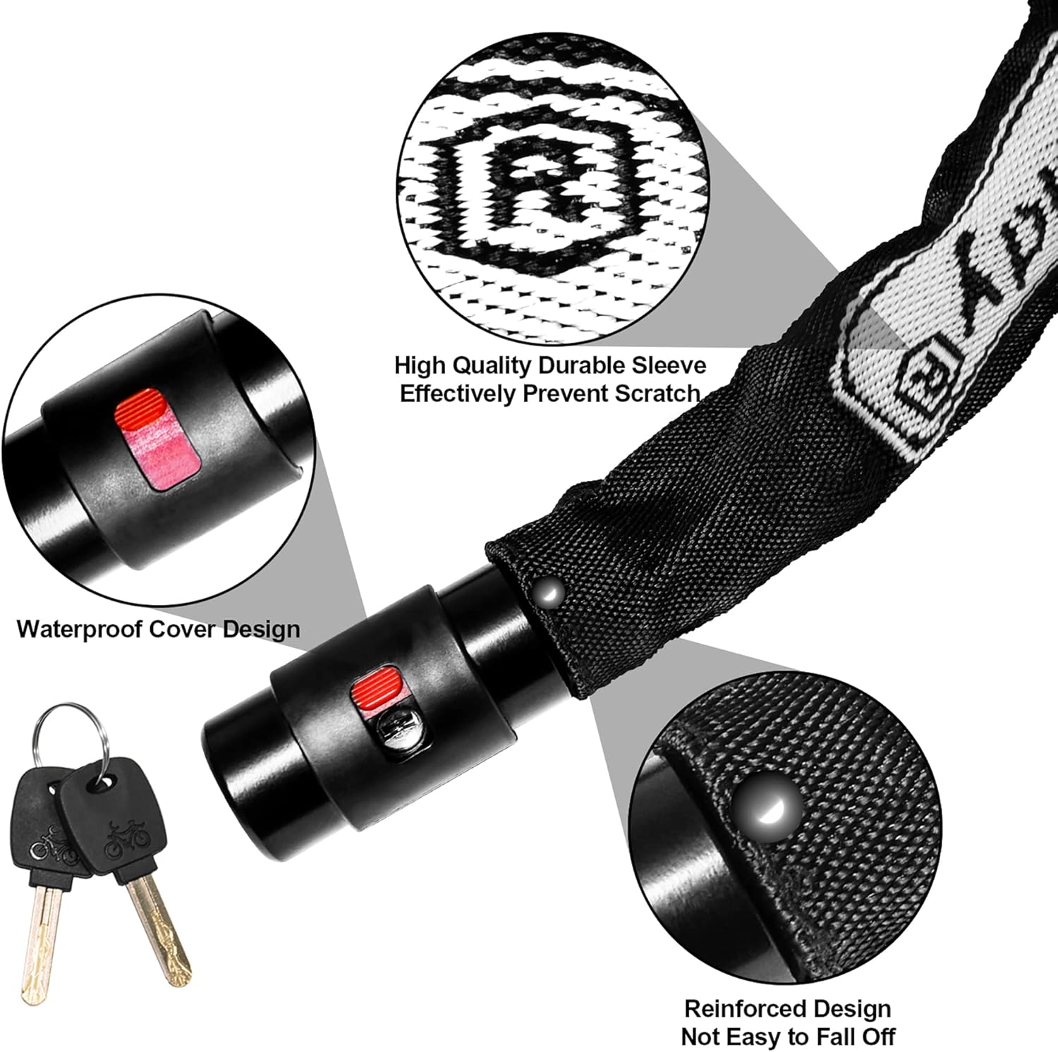 Bicycle Lock, Extremely Robust 8 mm 1020G, Bicycle Lock High Security with Key, Chain Lock, Anti-Theft, Wheel Lock for Bicycle, E-Scooter E-Bike, MTB, Moped, Motorcycle – Bild 5