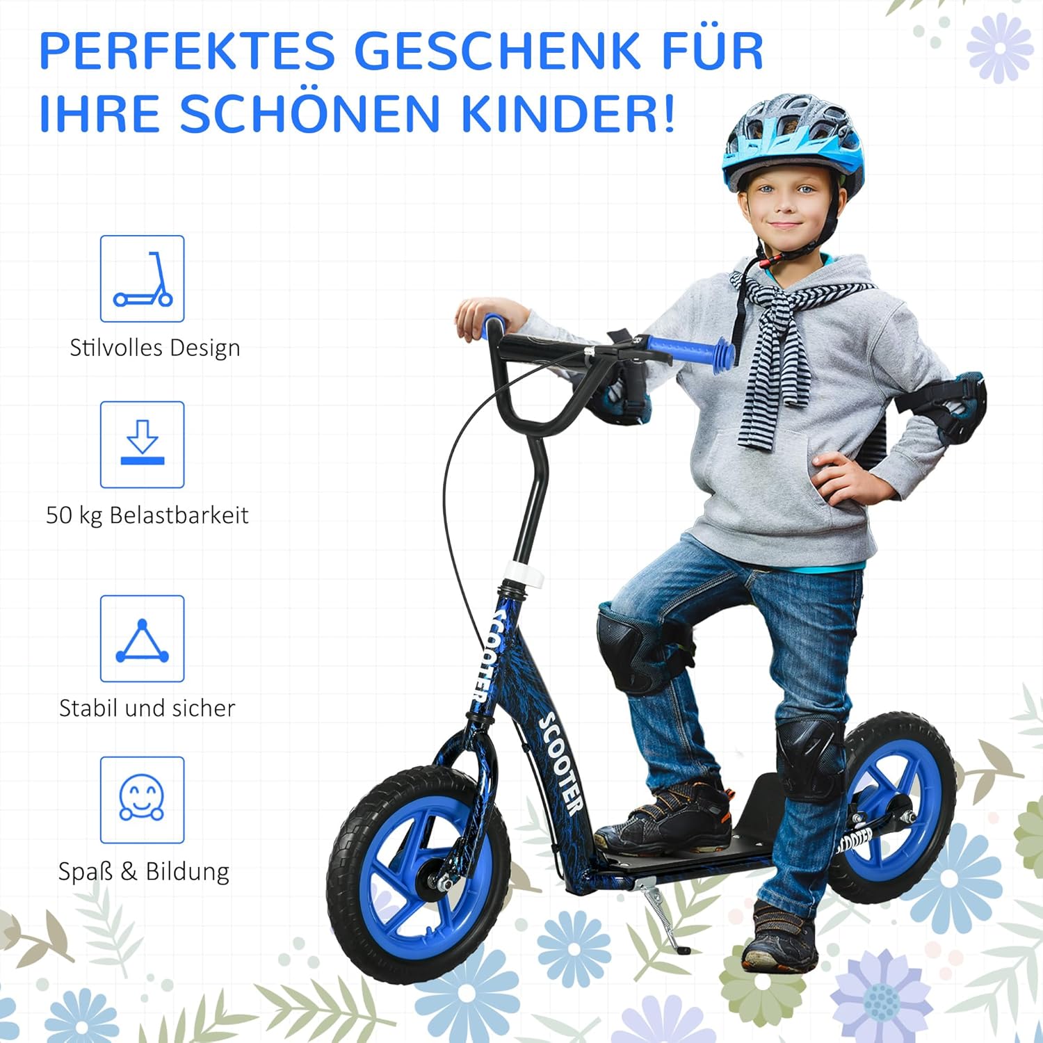 AIYAPLAY Children's Scooter with Adjustable Handlebar, Large Wheels, Handbrake, Kick Scooter, 11.8 Inch City Scooter for 6-12 Years, Boys and Girls, Steel – Bild 6