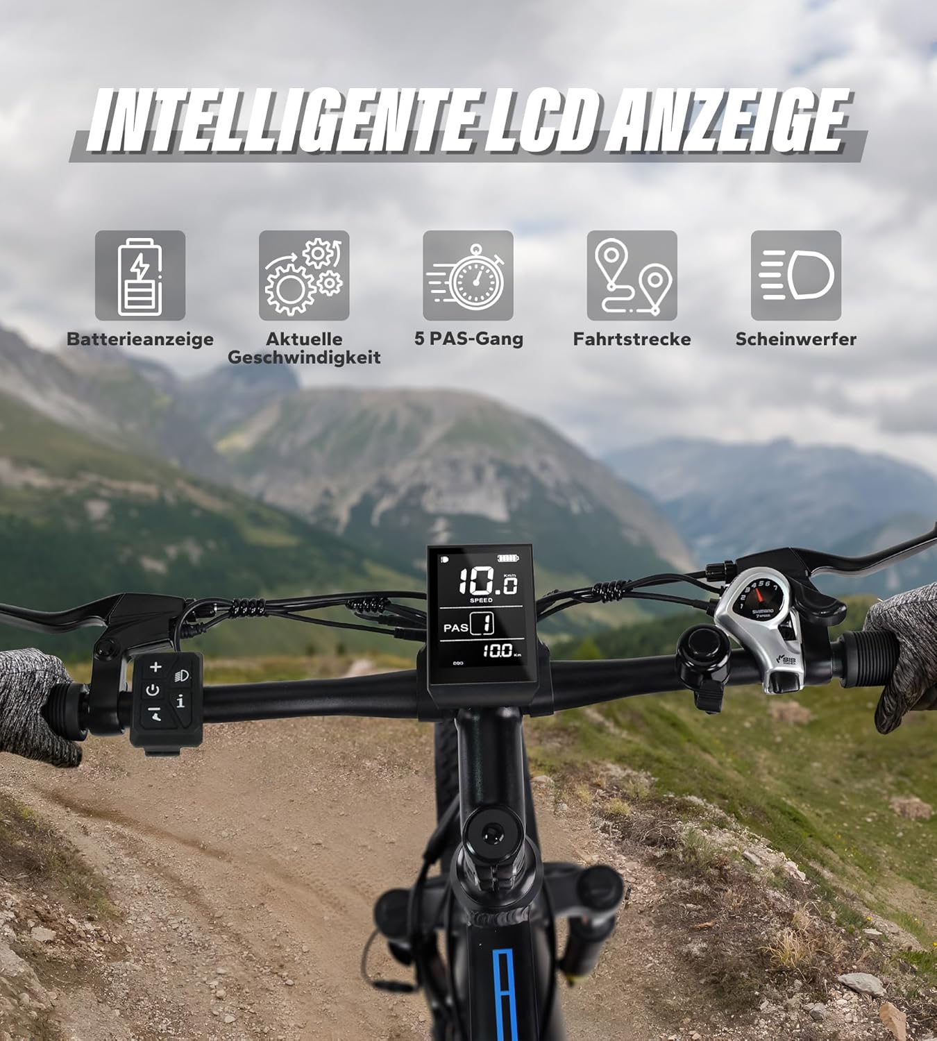 VARUN E Bike, Men's E-Bike with 26 x 4.0 Inch Fat Tire, 48 V 18 Ah Battery, Up to 150 Km, 85 Nm 250 W Motor, Off-Road Ebike Mountain Bike with Full Suspension, 7-Speed, All-Terrain Electric Bicycle – Bild 4