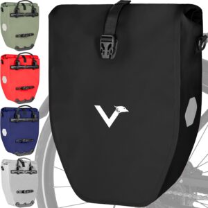 Valkental Large and Waterproof Pannier Rack Bag, 28 L Capacity, Bicycle Bag for Pannier Rack with Reflectors in Black