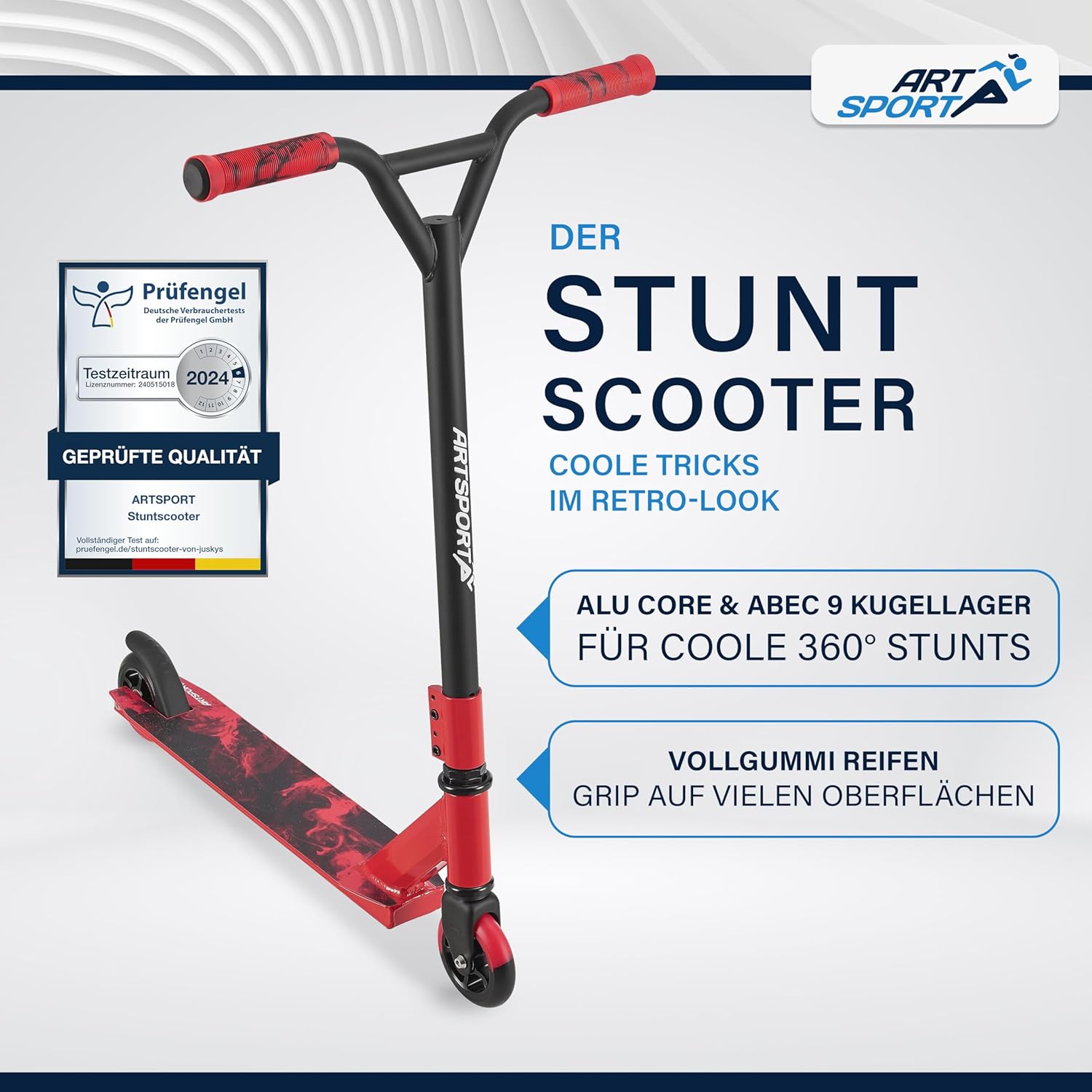 ArtSport Stunt Scooter with 360° Steering, ABEC 9 Ball Bearings, 100 mm PU Wheels & Grip Tape, Fun Scooter for Children, Stunt Scooter, Kick Scooter, Trick Scooter – Bild 2
