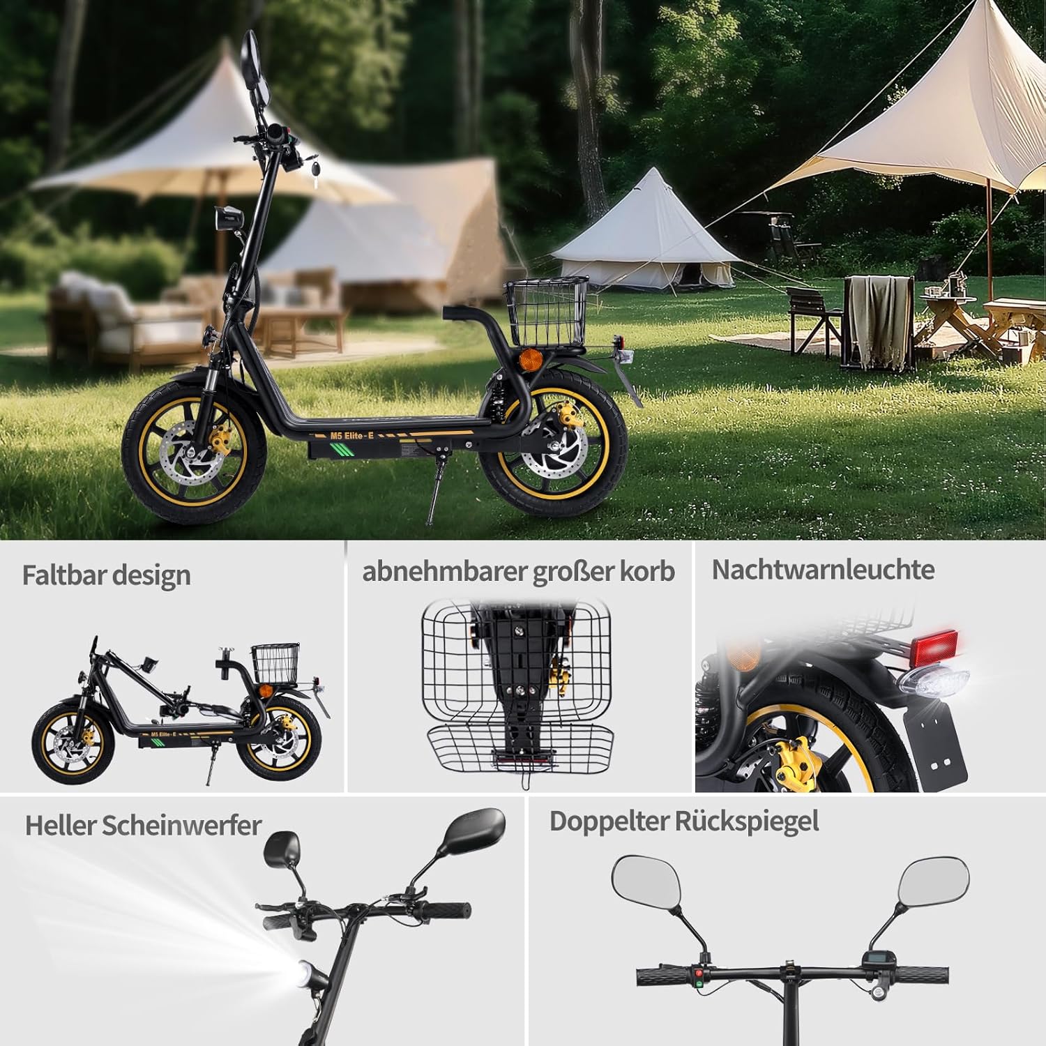 TWOFISH E Scooter with EEC Approval, 500 W Electric Scooter with 48 V 13 Ah Battery, 30 km Range, 14 Inch Tyres, Double Suspension, 3 Speeds, Electric Scooter Adult with LED Display (Black) – Bild 2