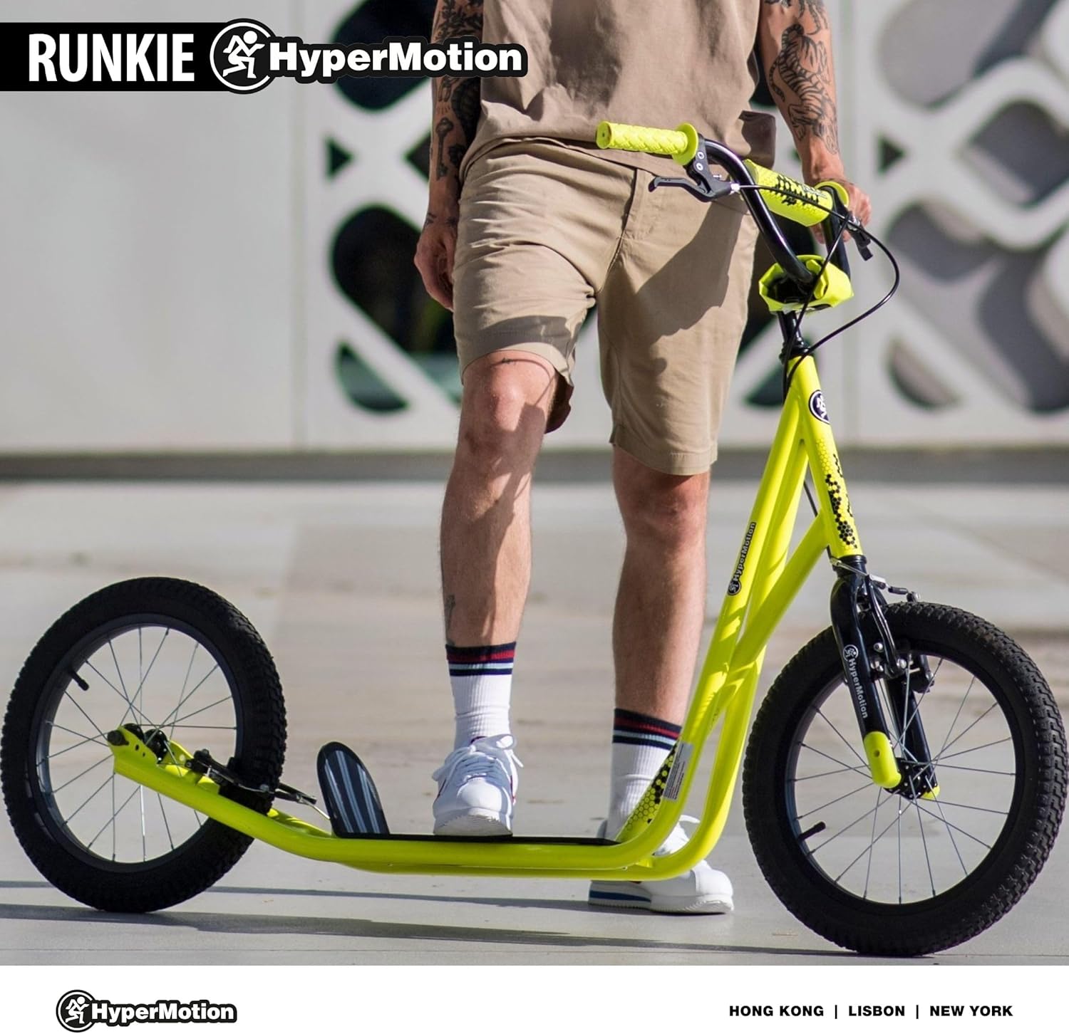 HyperMotion Runkie City Scooter 16 Inch Pneumatic Tyres, Height-Adjustable Handlebar, Double Brake System, Large Scooter for Children from 8 Years, Teenagers and Adults, Yellow – Bild 6
