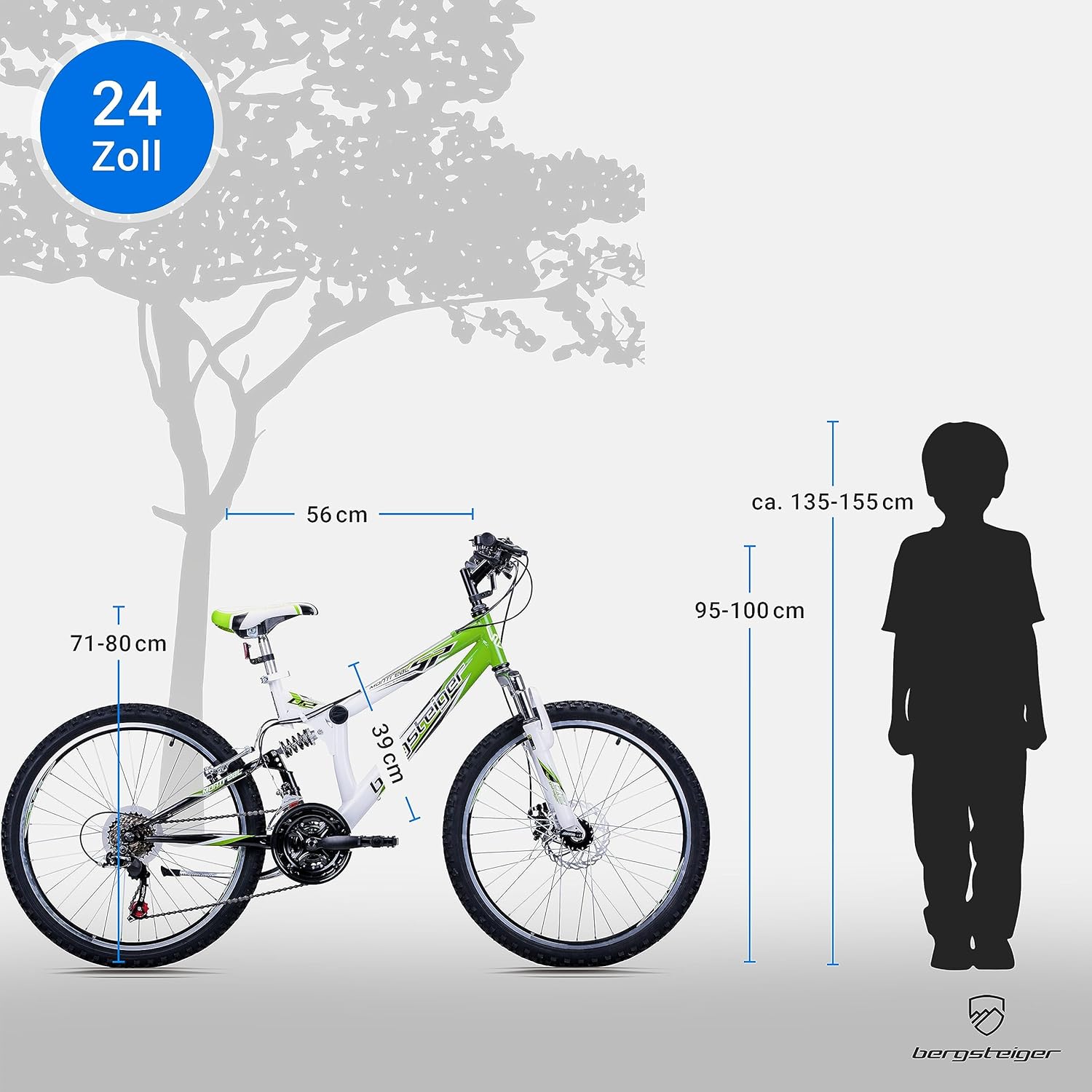 Bergsteiger Montreal 20, 24-Inch Children’s Bicycle, Suitable for 8, 9, 10, 11 Year Olds, Shimano 18-Speed Gear System, Mountain Bike with Full Suspension, Boys’ Bike, Girls’ Bike – Bild 6