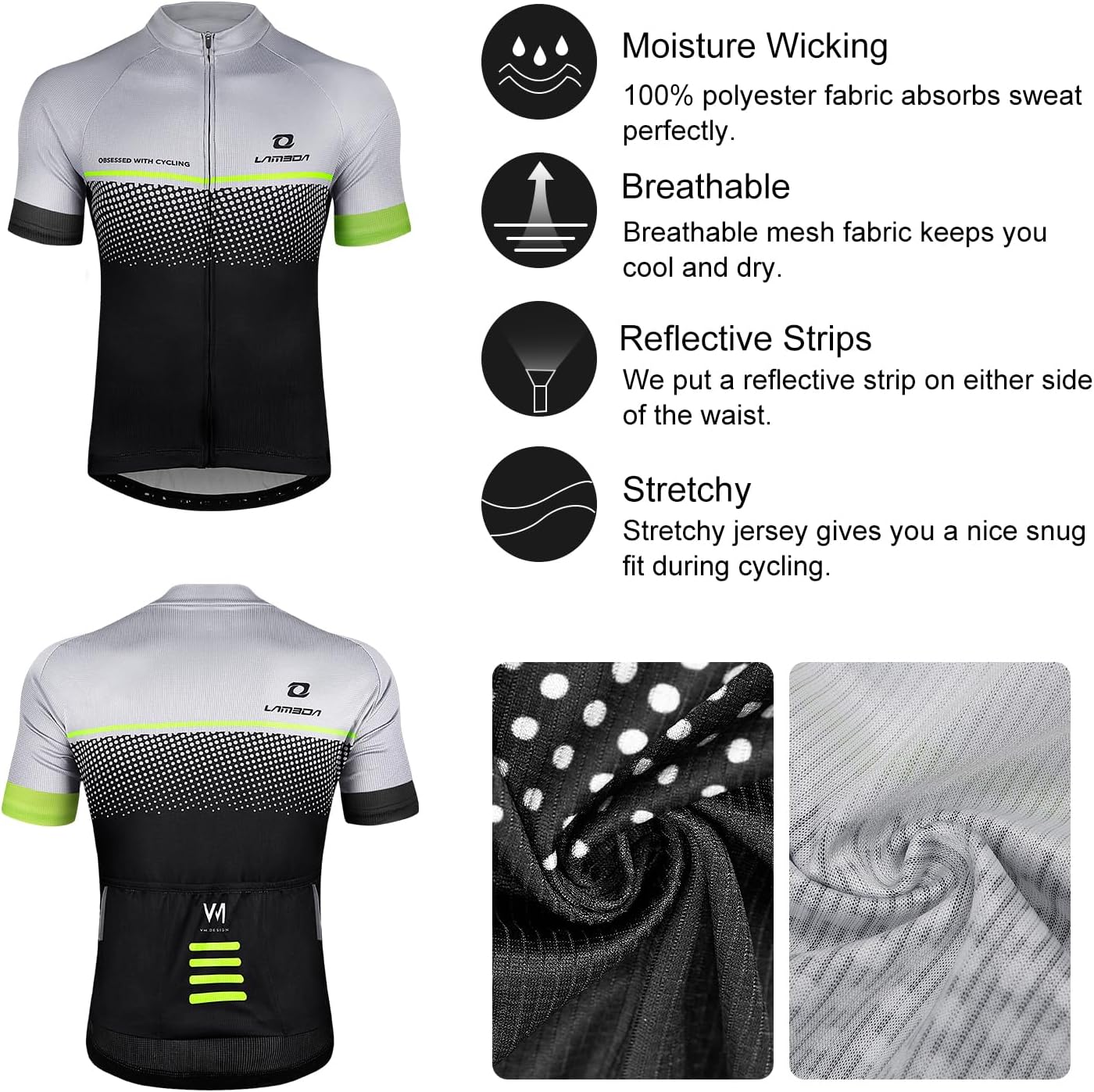 LAMEDA Short Sleeve Cycling Jersey Men's Elastic Breathable T-Shirt Jersey Functional Shirt Quick Drying Fabric Cycling Jersey for Cycling Outdoor Sports – Bild 7