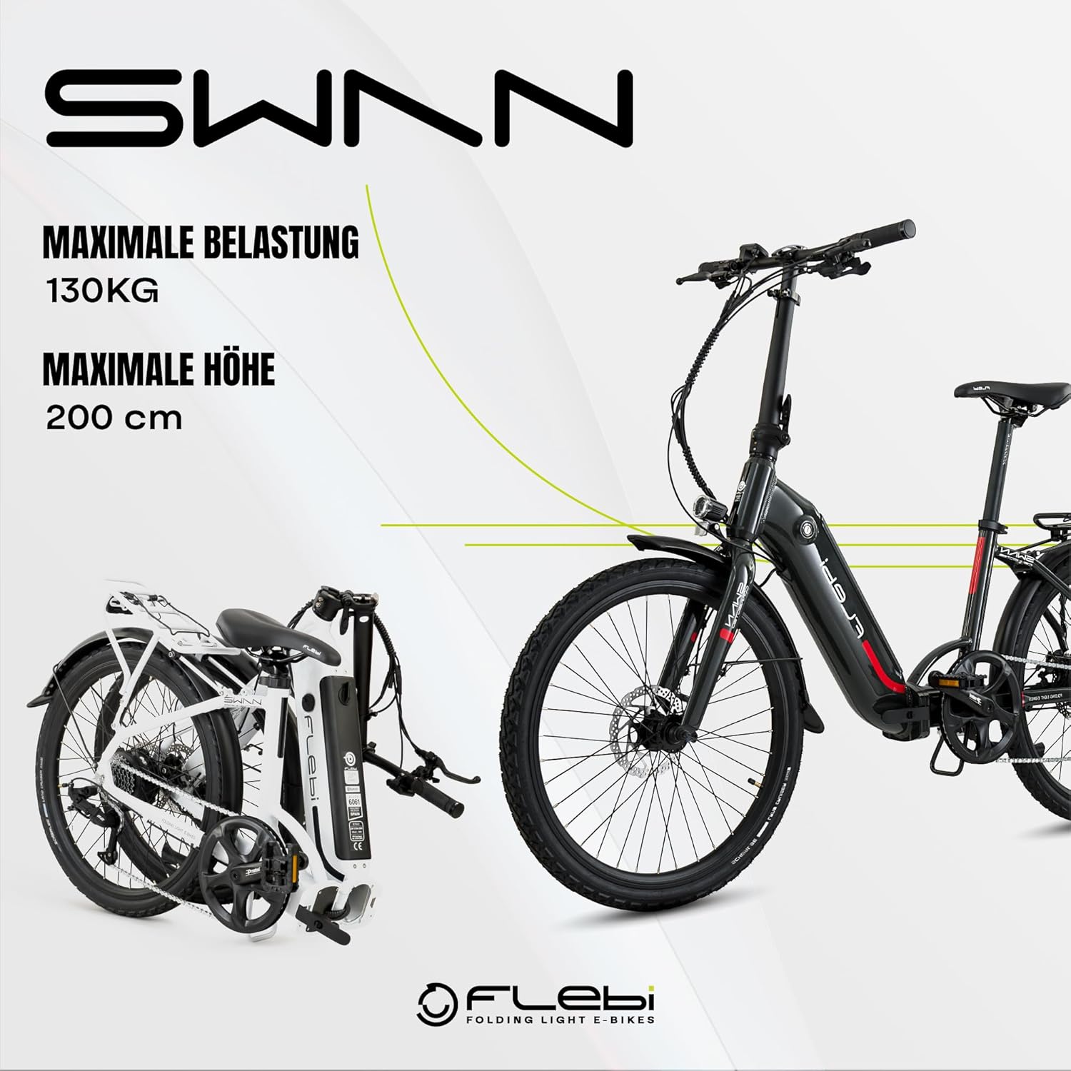 Flebi Swan Electric Bicycle Foldable 24 Inches | Range 70 km | Removable Battery 10.4 Ah / 374 Wh | 7 Gears | Unisex E-Bike for Adults and Teenagers Compact and Lightweight for Men and Women – Bild 2