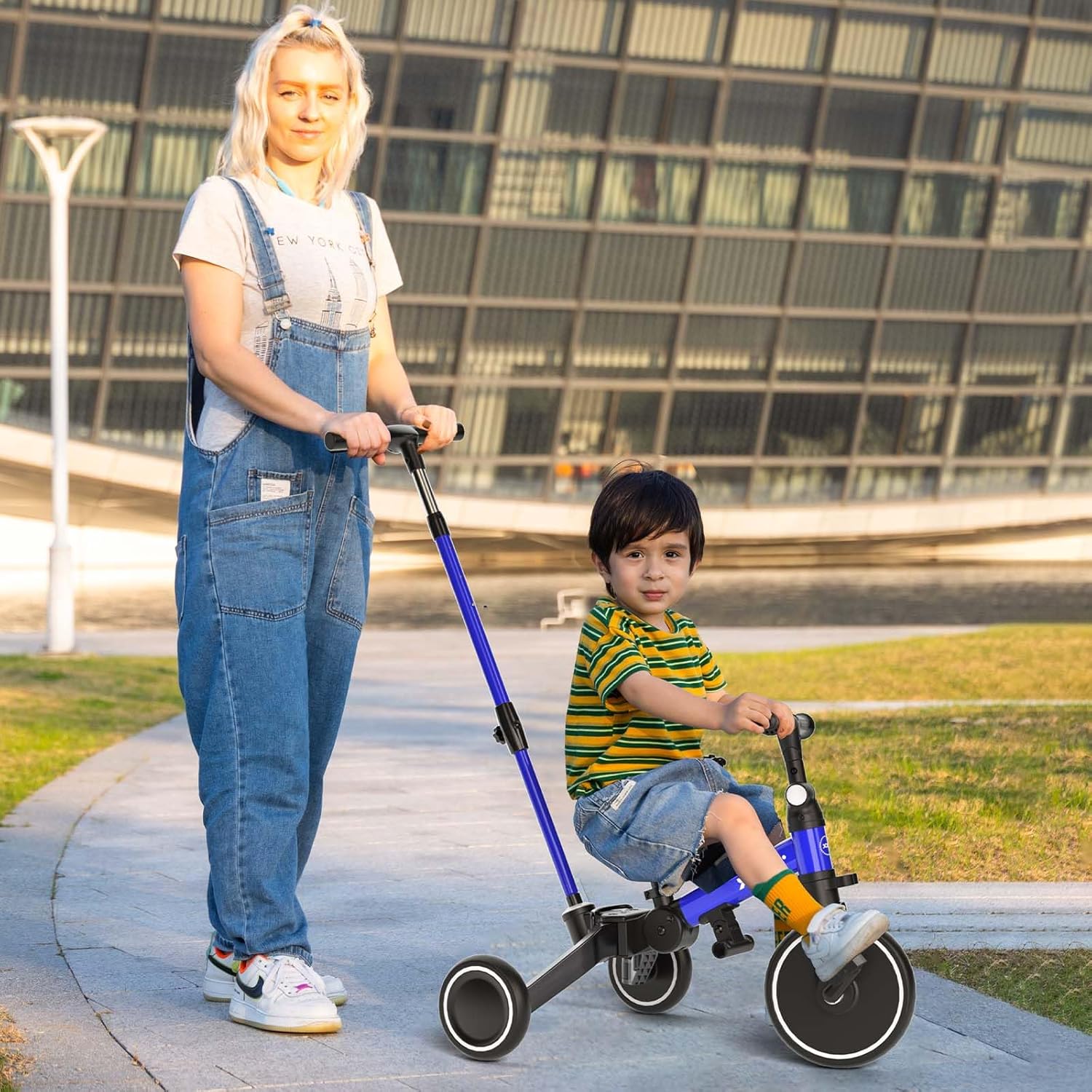 XJD 5-in-1 Tricycle, Balance Bike from 1 Year with Push Bar for Children from 1-4 Years, Balance Bike with Removable Pedals and Adjustable Seat, Children's Tricycle, Baby Bicycle (Blue) – Bild 2