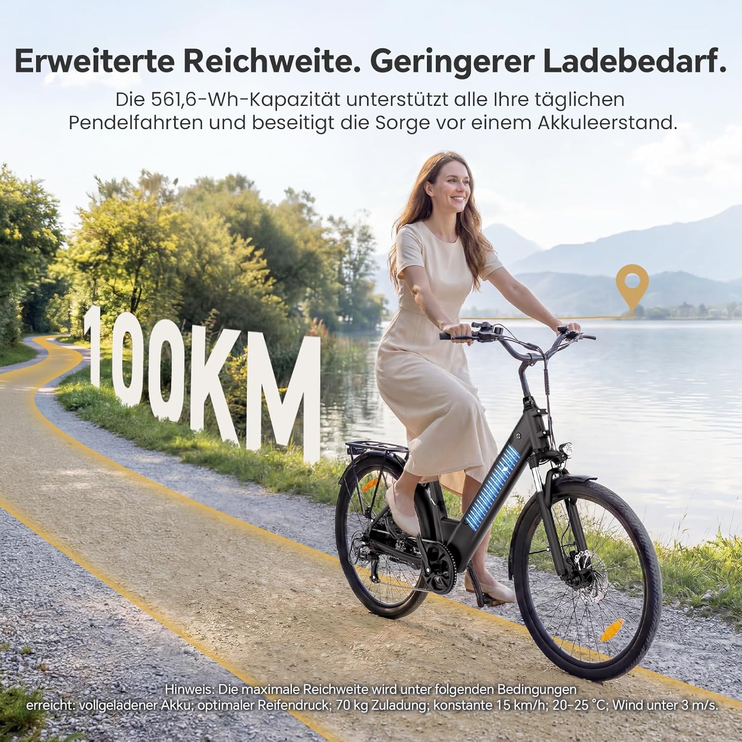 Touroll J2 ST Pro 26'' E-Bike Herren Damen, 250W City Elektrofahrrad mit Hydraulischen Scheibenbremsen, 561.6Wh Herausnehmbarer Akku bis 100km, 26 Zoll Low-Step Ebike mit Federgabel & 7 Gänge – Bild 2