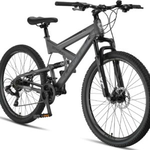Licorne Bike Strong 2D Premium Mountain Bike in 26, 27.5 and 29 Inch Bicycle for Boys Girls Women and Men Disc Brake Front and Rear 21 Speed Gears Full Suspension