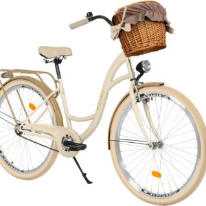 MILORD Women’s City Bike Comfort with Wicker Basket Vintage Bicycle 26 / 28 Inch 1 Speed