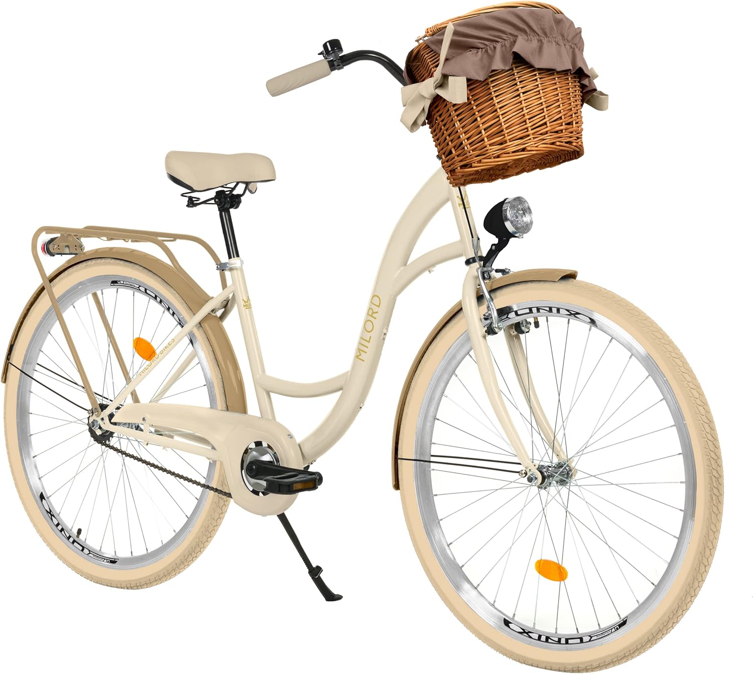 MILORD Women's City Bike Comfort with Wicker Basket Vintage Bicycle 26 / 28 Inch 1 Speed