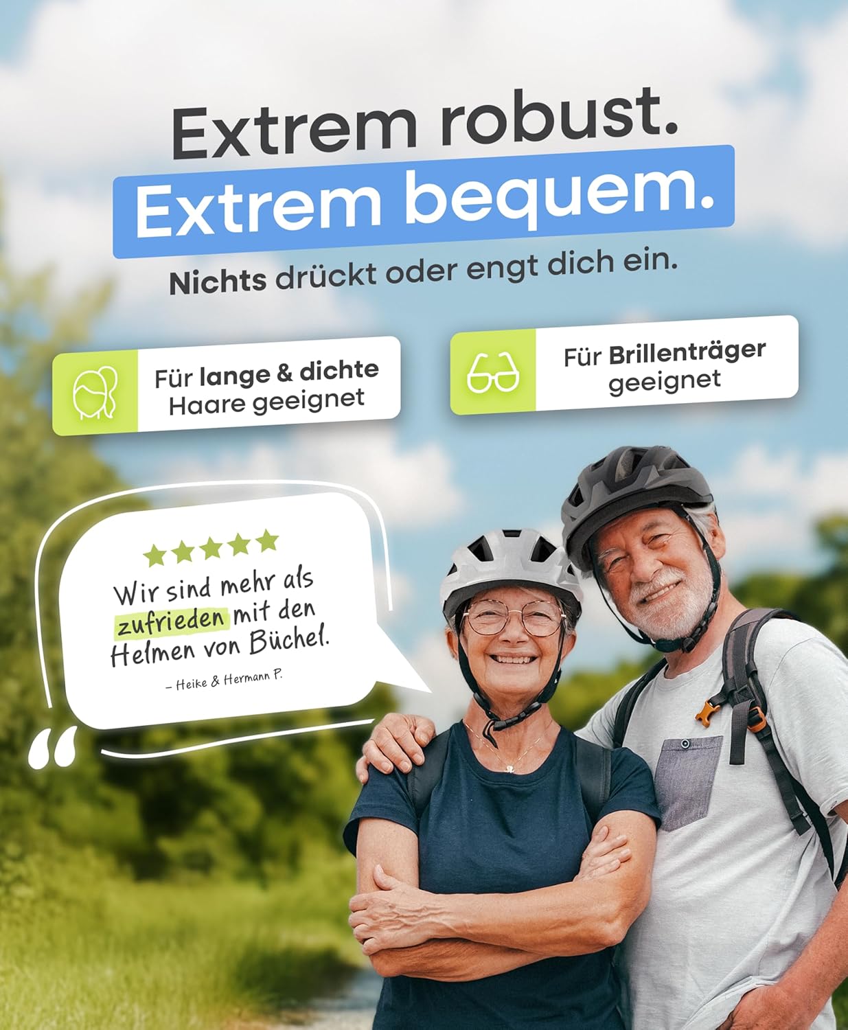 BÜCHEL Bicycle Helmet with In-Mould Technology & Cam Lock - Helmet for Children, Women and Men, with Chin Padding and Washable Fly Net - Bicycle Helmet 52-57 cm & 58-61 cm | Black, White, Grey – Bild 3