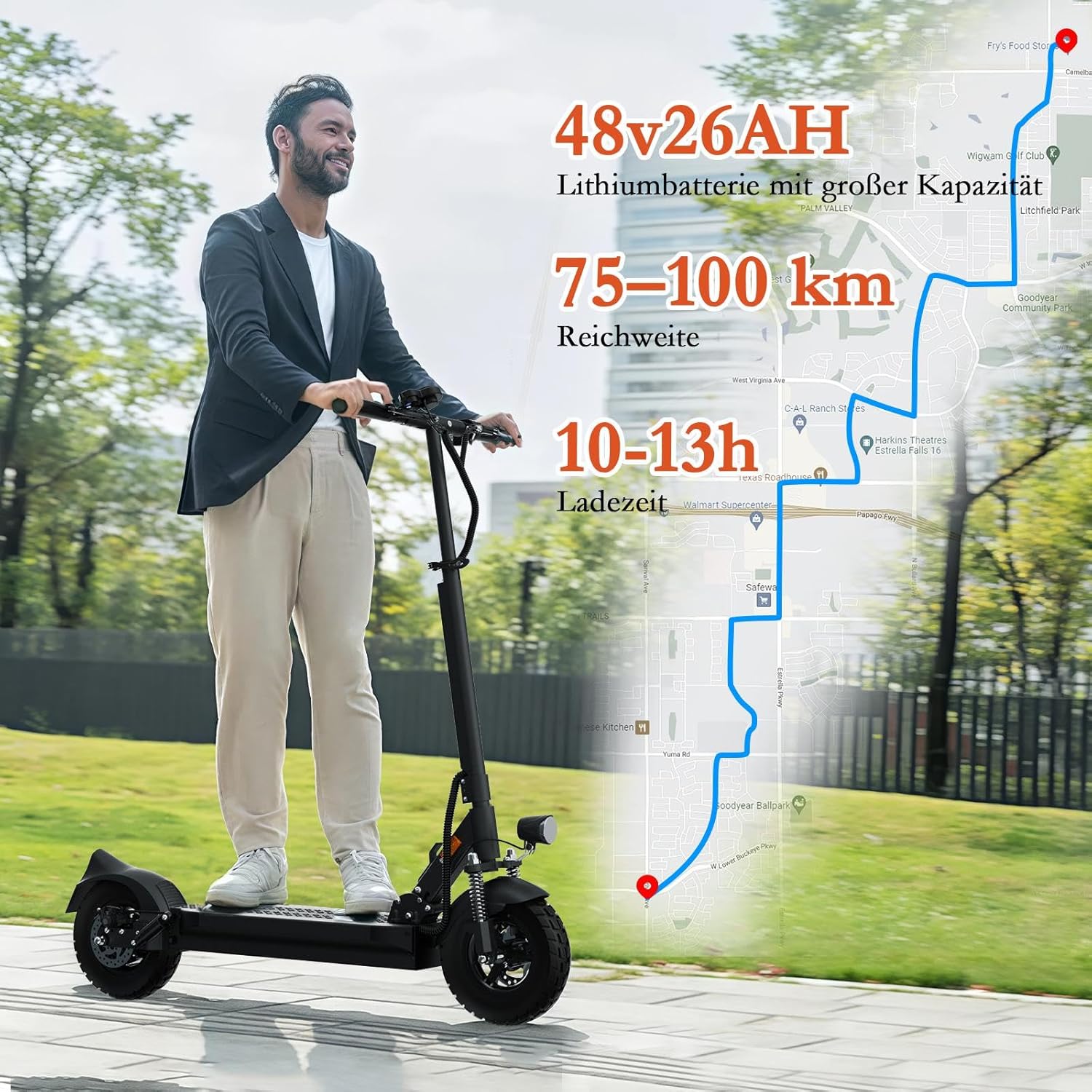 JOYOR Electric Scooter Y Series, Escooter 48 V 18/26 Ah Range 55-100 Km, Mechanical Brake System and Double Shock Absorption, Foldable E Scooter with 10 Inch Tyres – Bild 2