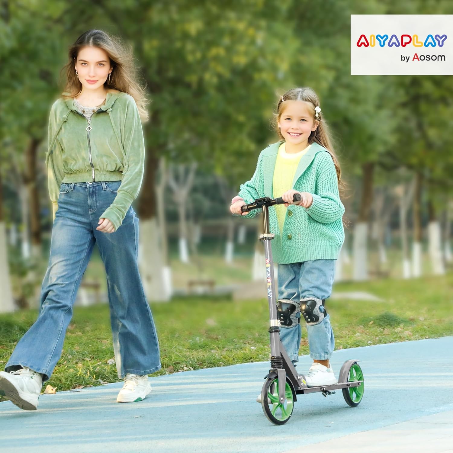 AIYAPLAY Children's Foldable Scooter with Adjustable Handlebar Height, 2 Large Wheels, Rear Mudguard Brake, Scooter for Children from 6-12 Years – Bild 2