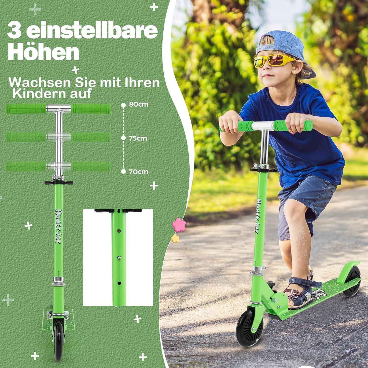COSTWAY Children's Scooter, Scooter with LED Wheels, Foldable Handlebar, Height Adjustable Children's Scooter, City Scooter, Kick Scooter for Boys and Girls from 3 Years – Bild 4