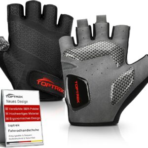 toptrek Cycling Gloves Men Women MTB Gloves 6 mm SBR Padding, Breathable Half Finger Cycling Gloves Summer, Non-Slip & Shock Absorbing Cycling Gloves for Road Bike/MTB/Fitness