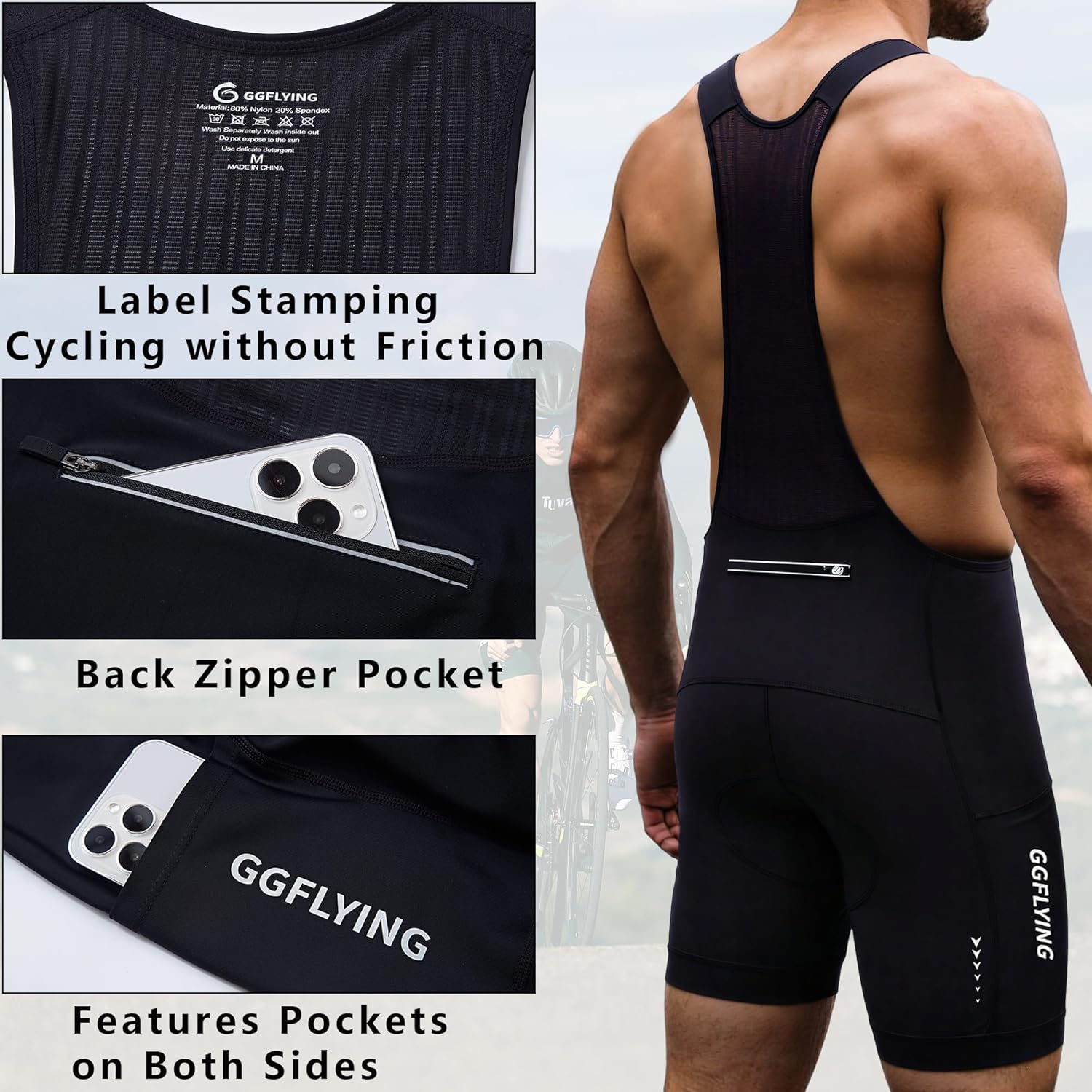 Bib Shorts Men's 5D Padded Cycling Shorts Road Bike Trousers Quick-Drying Breathable Cycling Shorts with 3 Pockets – Bild 3
