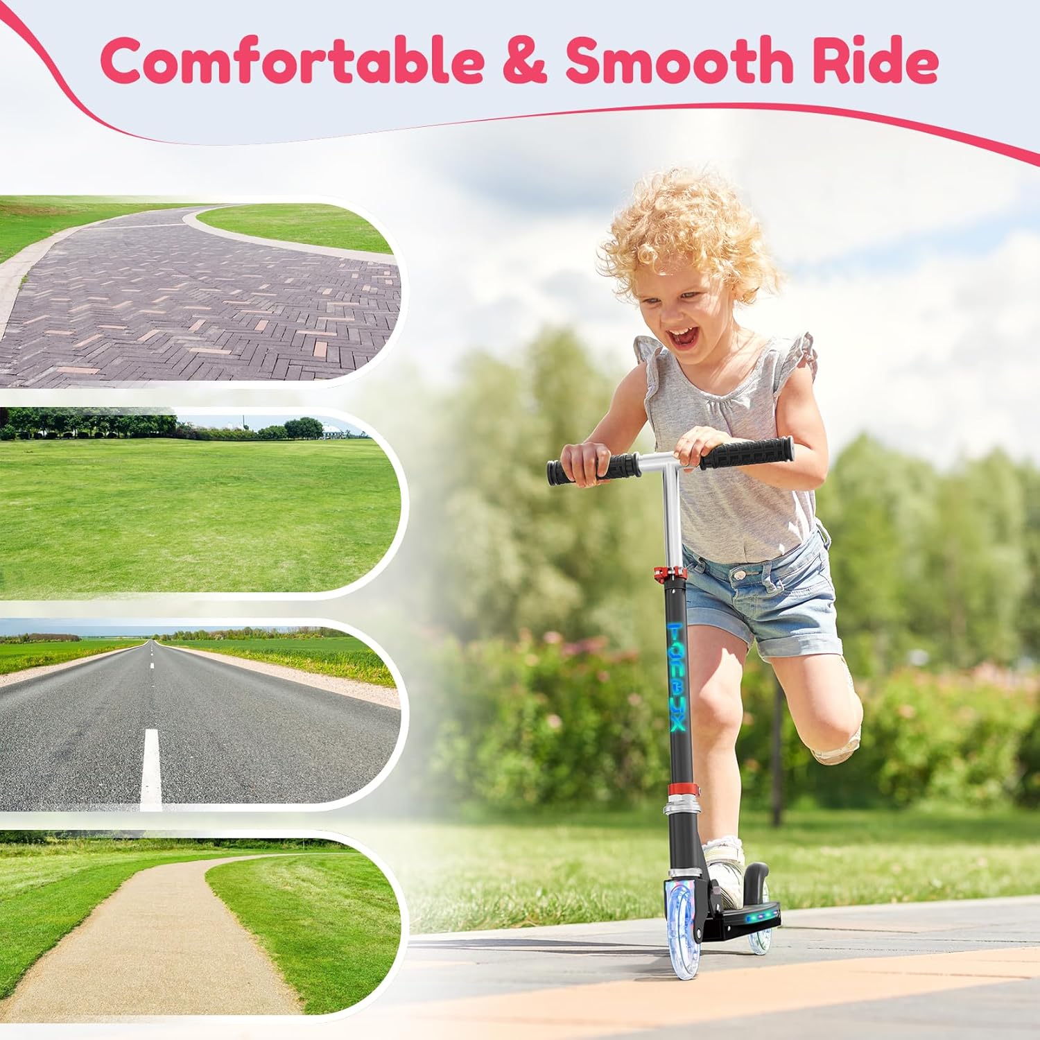 TONBUX Children's Scooter with Cool Illuminated Poles, Wheels and Deck, 3 Levels Height Adjustable Children's Scooter, Foldable Lightweight Scooter Children from 5 to 12 Years – Bild 8