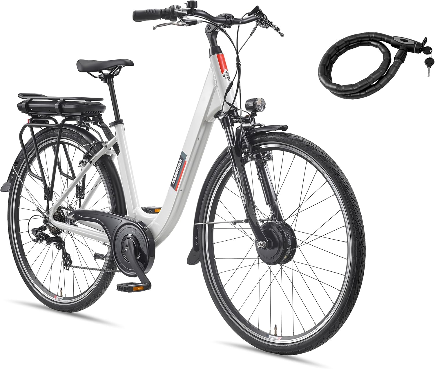 TELEFUNKEN E-Bike Women's 28 Inch Electric Bicycle Front Motor 7-Speed Shimano Derailleur Gears V-Brakes Pedelec City Bike RC826 Multitalent Includes Armoured Cable Lock