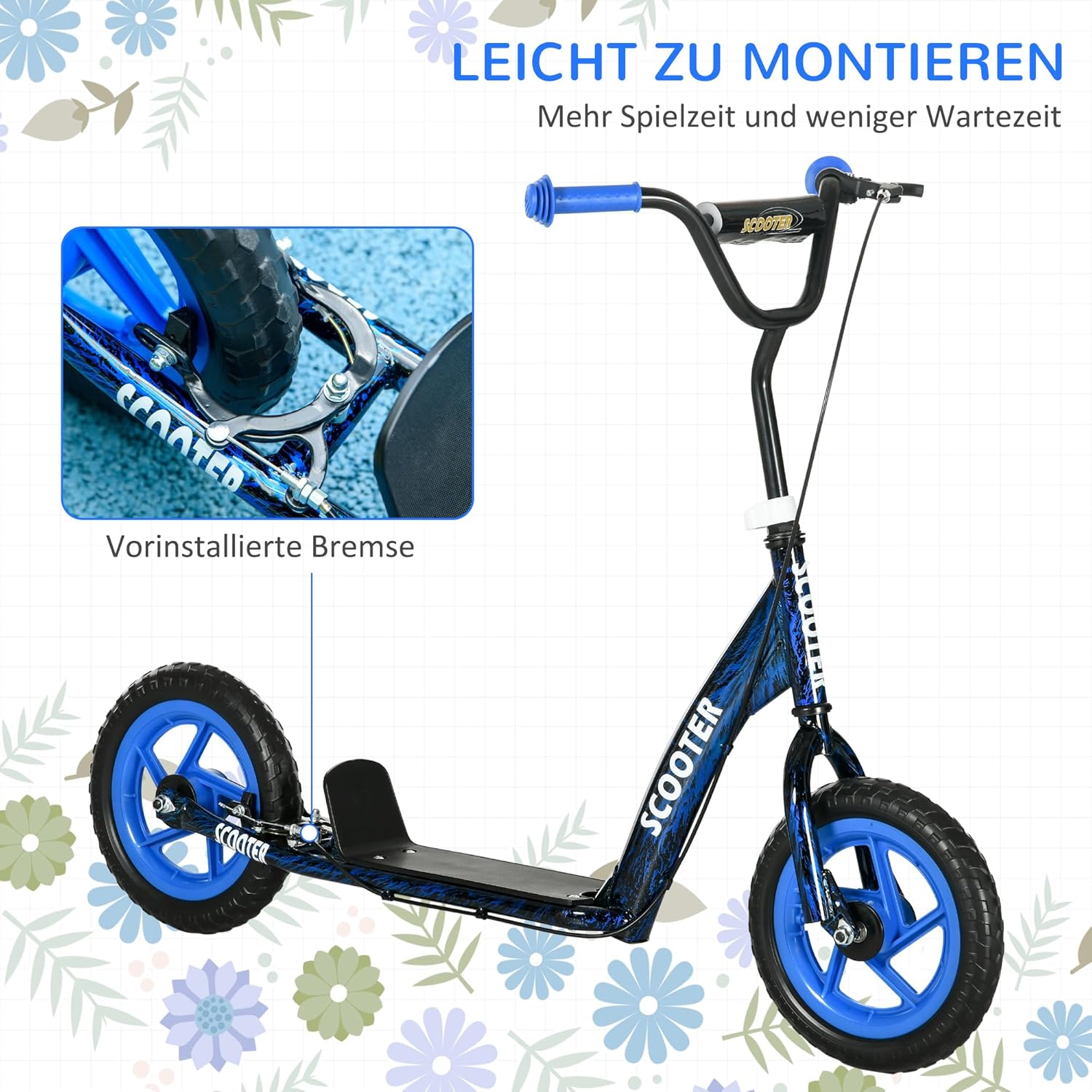 AIYAPLAY Children's Scooter with Adjustable Handlebar, Large Wheels, Handbrake, Kick Scooter, 11.8 Inch City Scooter for 6-12 Years, Boys and Girls, Steel – Bild 4