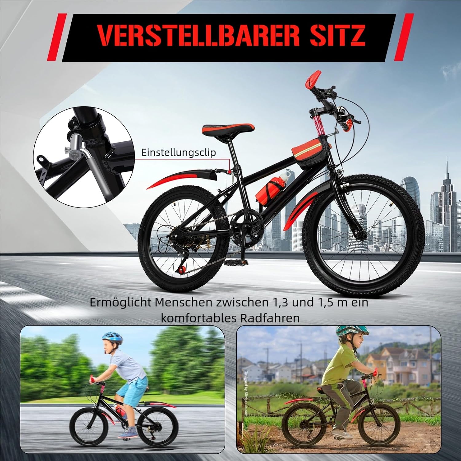 Mountain Bike 20 Inch Children's Bicycle for Boys and Girls, 7-Speed Mountain Bike with Mudguard, Water Bottle, Compass Bell, Load Capacity 85 kg, From 8-13 Years – Bild 2