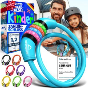 NEXTCOVER Children’s Bicycle Lock with 4-Digit Combination Code I Children’s Bicycle Lock – Ideal for Scooters, Bicycles & More I Combination Lock Bicycle with Colourful Numbers – Scooter Lock Extra Robust & Secure