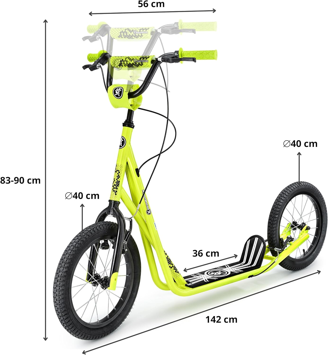 HyperMotion Runkie City Scooter 16 Inch Pneumatic Tyres, Height-Adjustable Handlebar, Double Brake System, Large Scooter for Children from 8 Years, Teenagers and Adults, Yellow – Bild 16