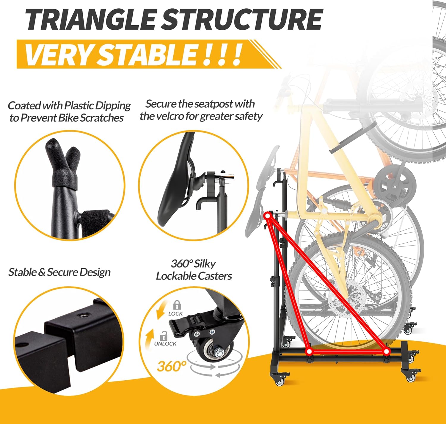Vertical Bicycle Stands (Pack of 2), Floor Bicycle Stand for Garage, Height-Adjustable Bicycle Stand for Indoor Use for Garage & Home, for Rim Sizes up to 74 cm – Bild 2