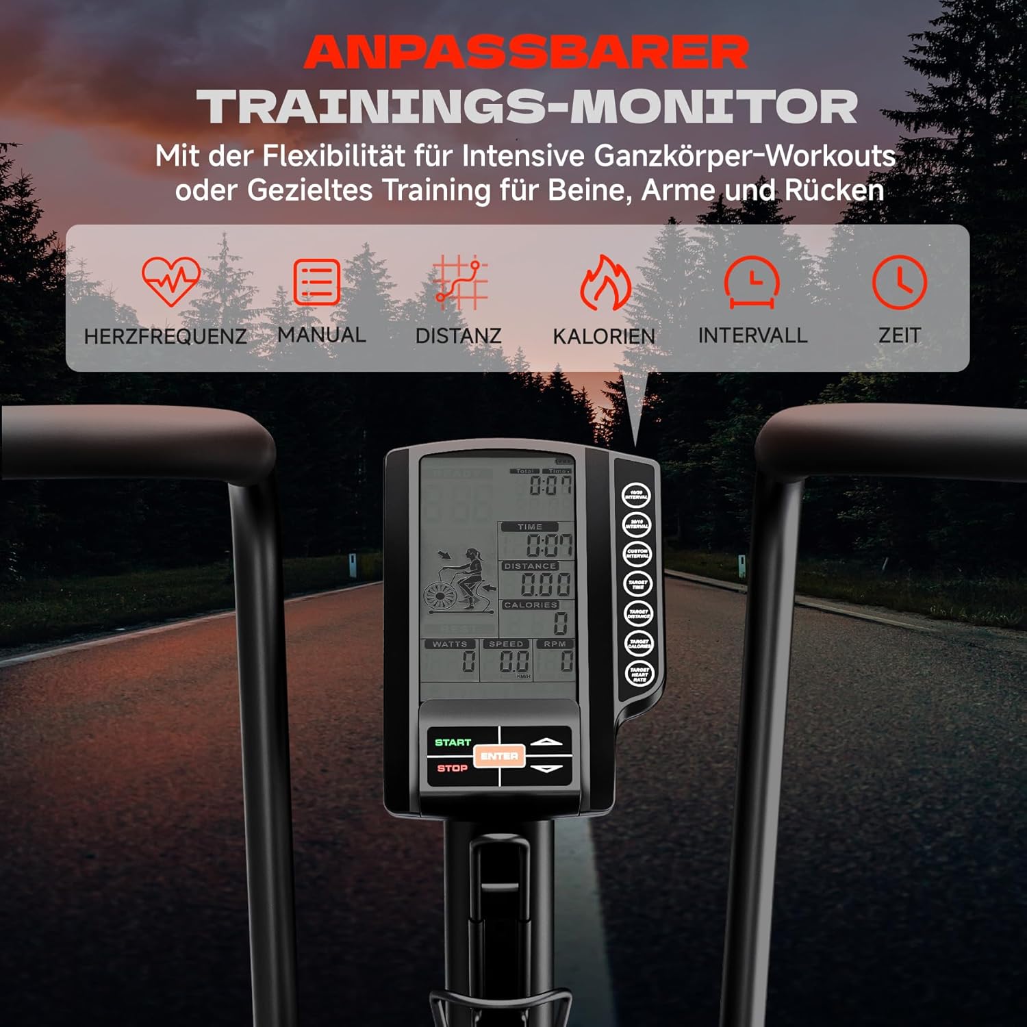 Air Bike, Heimtrainer Fahrrad Air Bike mit Luftwiderstand, Trainingsfahrrad mit Einstellbarem Magnetwiderstand, Leises Indoor-Fitnessbike für Ganzkörpertraining, LCD Monitor, App Verbindung – Bild 2