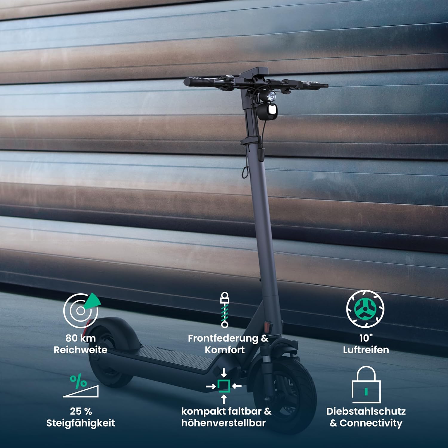 Egret Pro FX E-Scooter with Road Legal (max. 20 km/h), Range up to 80 km, Front Suspension, App Control, Handlebar Height Adjustable + Foldable, Maximum Load 120 kg – Bild 9