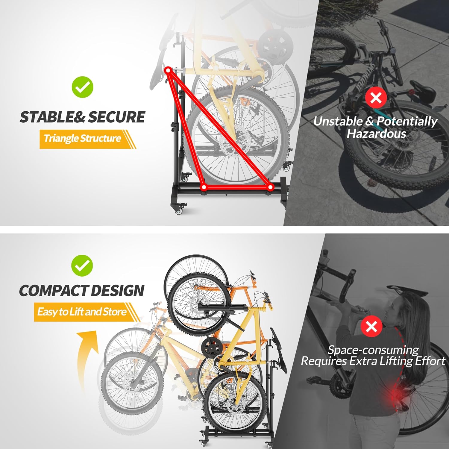 Vertical Bicycle Stands (Pack of 2), Floor Bicycle Stand for Garage, Height-Adjustable Bicycle Stand for Indoor Use for Garage & Home, for Rim Sizes up to 74 cm – Bild 5