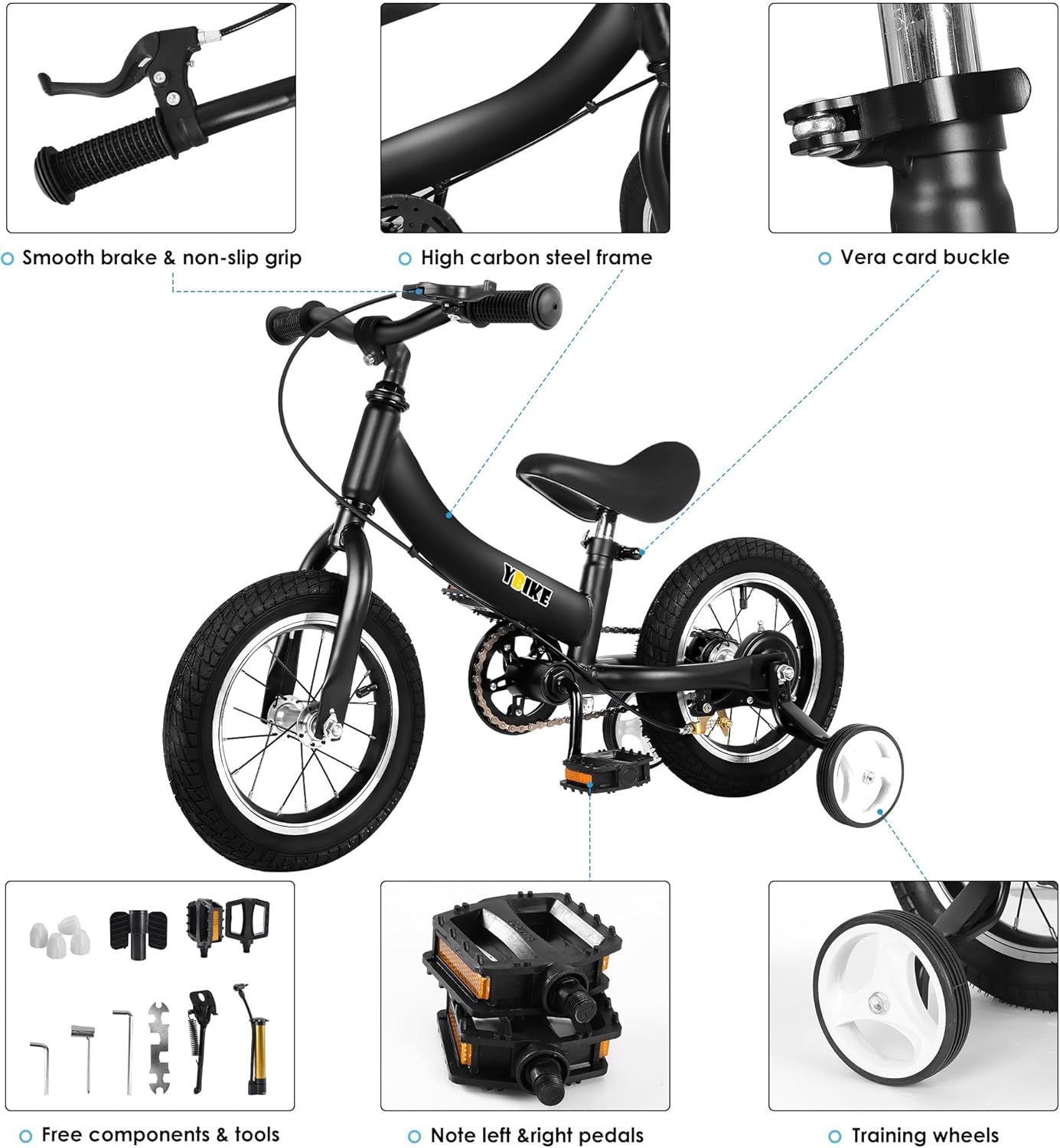 YBIKE 2 in 1 Balance Bike, Children's Balance Bike and Children's Bicycle Dual Use Function, Suitable for Children Aged 1-7, 12, 14, 16 Inches with Brake, Pedal, Training Theory – Bild 7