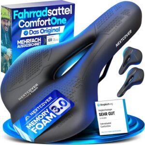 NEXTCOVER Bicycle Saddle – The Original – with Memory Foam 3.0 I Maximum Riding Comfort I Ergonomic Bicycle Saddle for Men and Women I Bicycle Saddle Men Comfortable Saddle Women Comfortable Soft