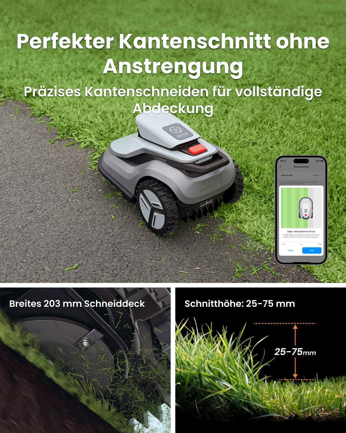 TerraMow V600 Robotic Lawnmower without Boundary Cable with Garage, Tri-AI Vision Technology without Cable/RTK Signal Problems, DropMow Automatic Mapping Max 600 ㎡, AI Vision Navigation 3.8Ah Battery – Bild 5