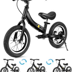 YBIKE 2 in 1 Balance Bike, Children’s Balance Bike and Children’s Bicycle Dual Use Function, Suitable for Children Aged 1-7, 12, 14, 16 Inches with Brake, Pedal, Training Theory