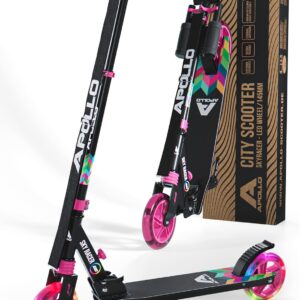 Apollo Skyracer City Scooter with LED Light Wheels, Children’s Scooter (6 Years), City Scooter with Suspension, Scooter for Children and Teens, Foldable and Height-Adjustable