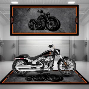 MPM Motorcycle Mat Chopper Design Washable Non-Slip Oil and Water Resistant Parking Mat for Chopper and Custom Motorcycles – Garage Au | Size 1: 86.6 x 39.4/220 x 100 cm