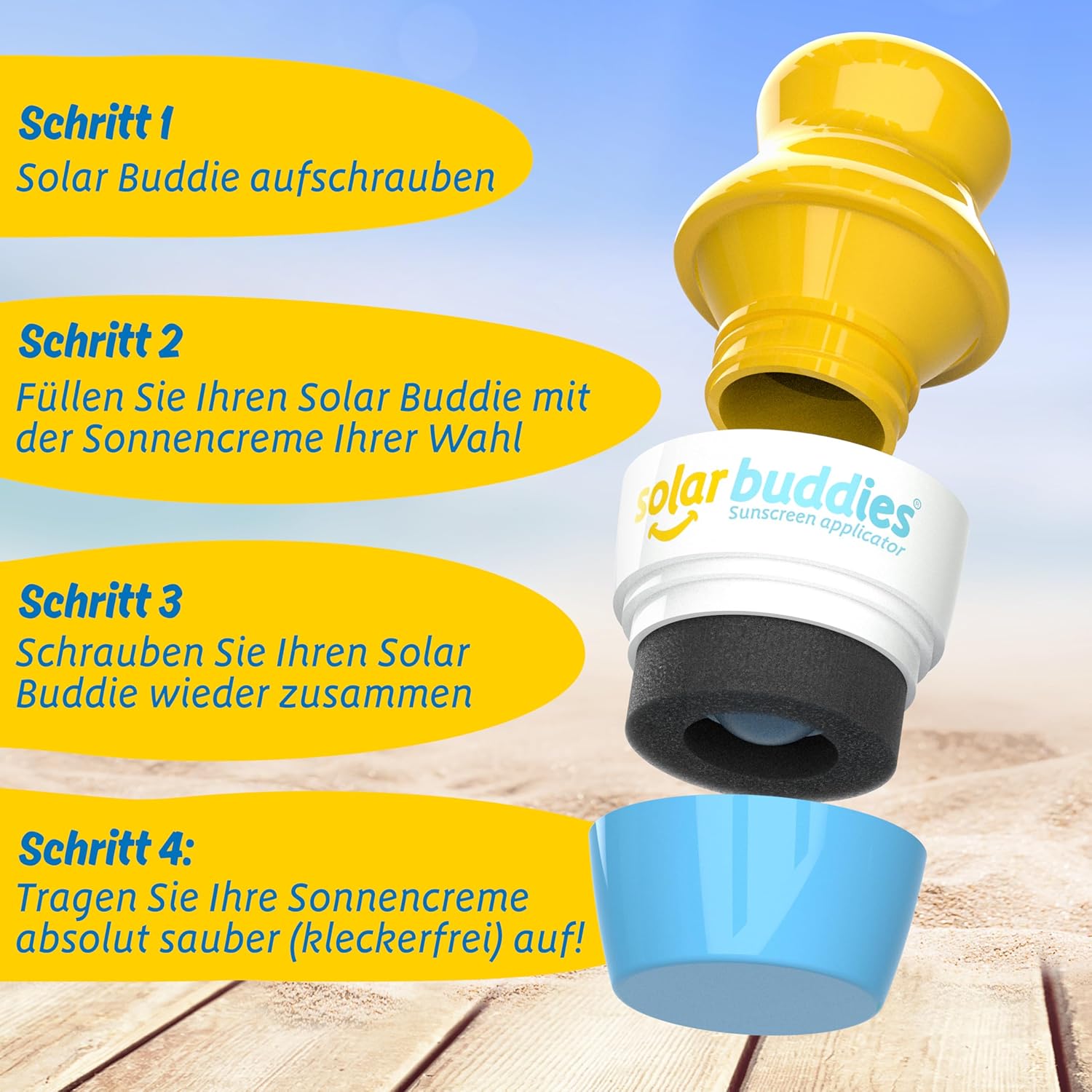 Solar Buddies Sun Cream Applicator - Single Blue - Refillable Roll-on Sponge Applicator for Sun Cream, Sun Lotion & Lotion for Children, Adults & Families - Holds 100 ml – Bild 4