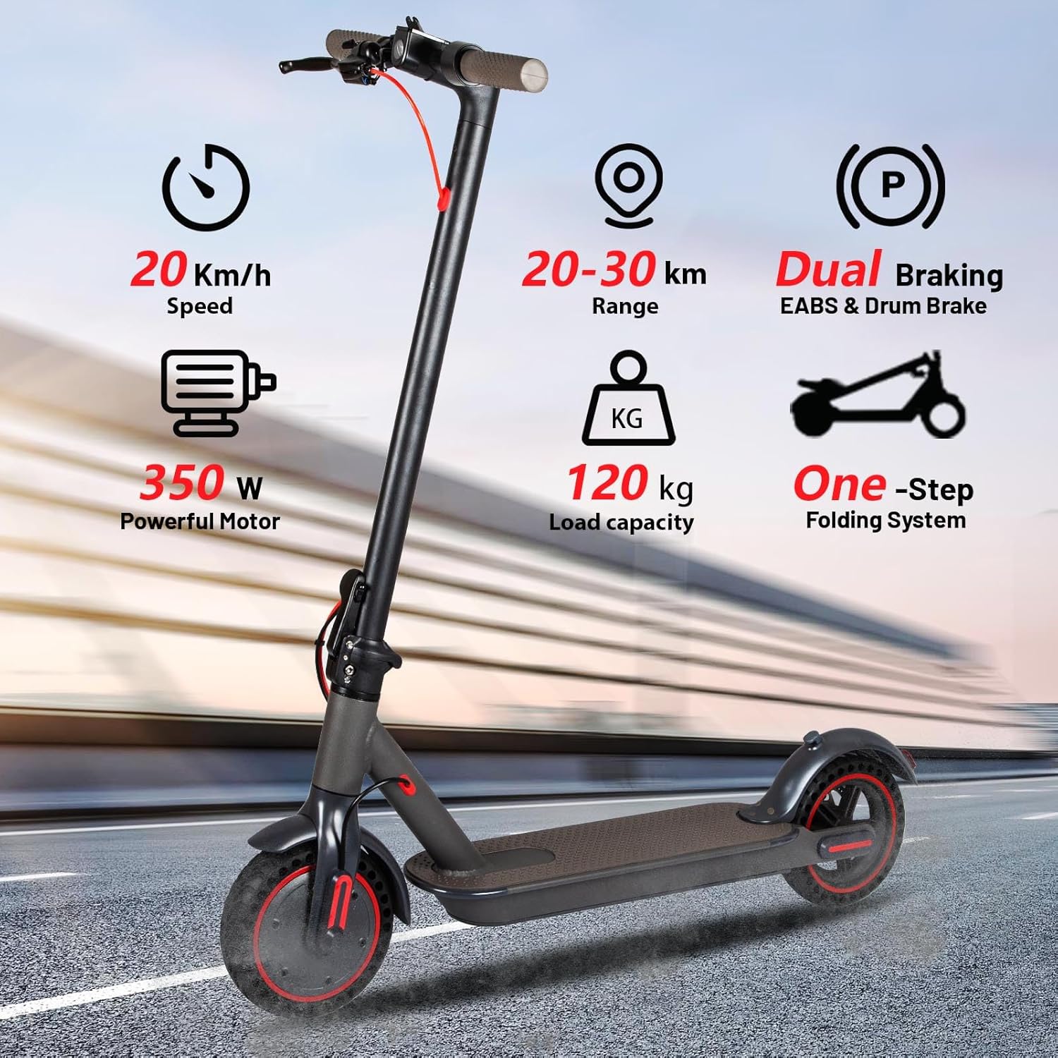 E Scooter 8.5 Zoll Escooter mit Straßenzulassung Faltbarer Elektroroller mit 25-30 km Reichweite, Doppelbremssystem, LED-Display Elektro Scooter für Pendeln,Elektroroller mit App-Funktion,120kg Load – Bild 9