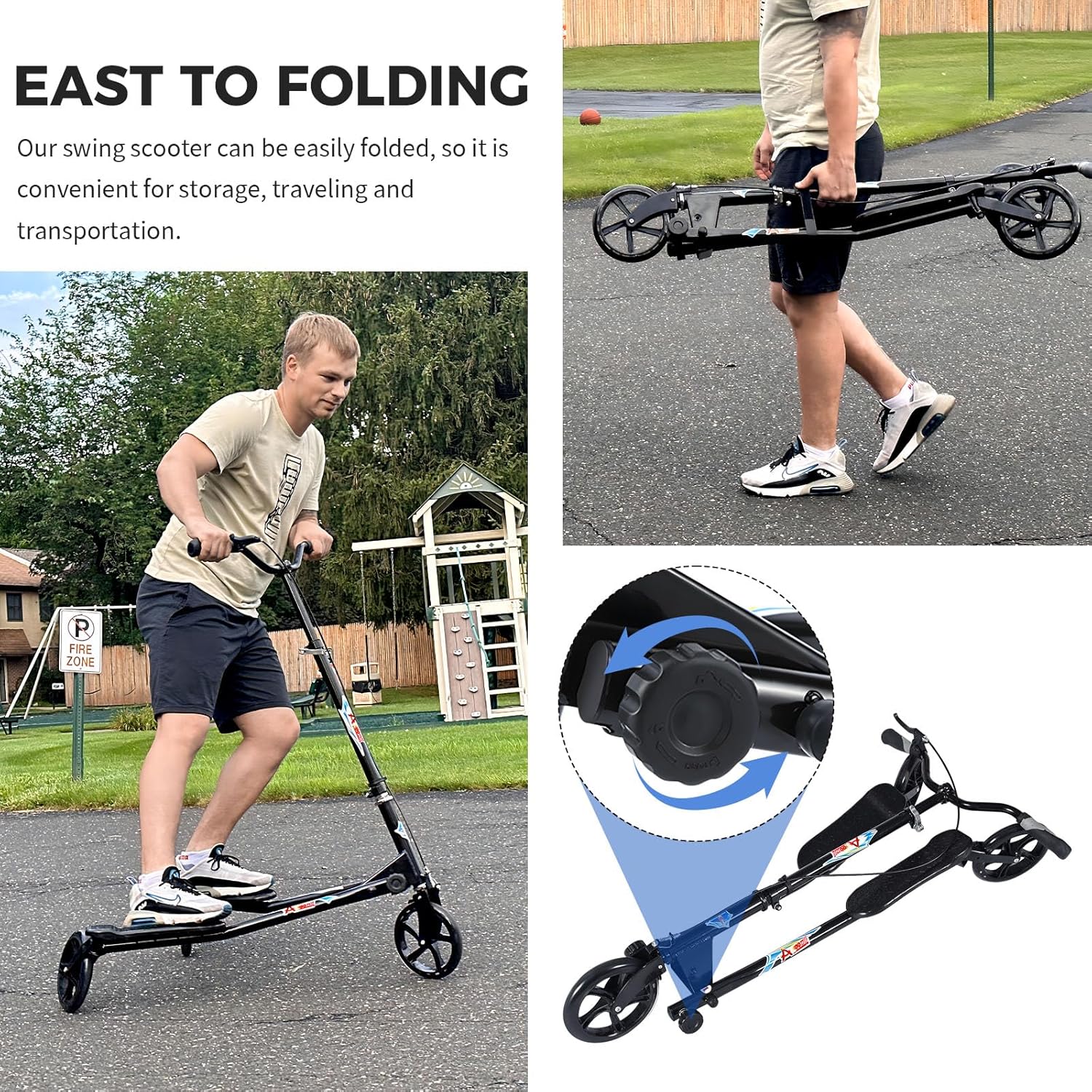 Swing Scooter Verstellbarer 3-Rad-Klapproller mit Selbstdriftfunktion für Kinder/Jugendliche/Erwachsene ab 6 Jahren – Bild 5