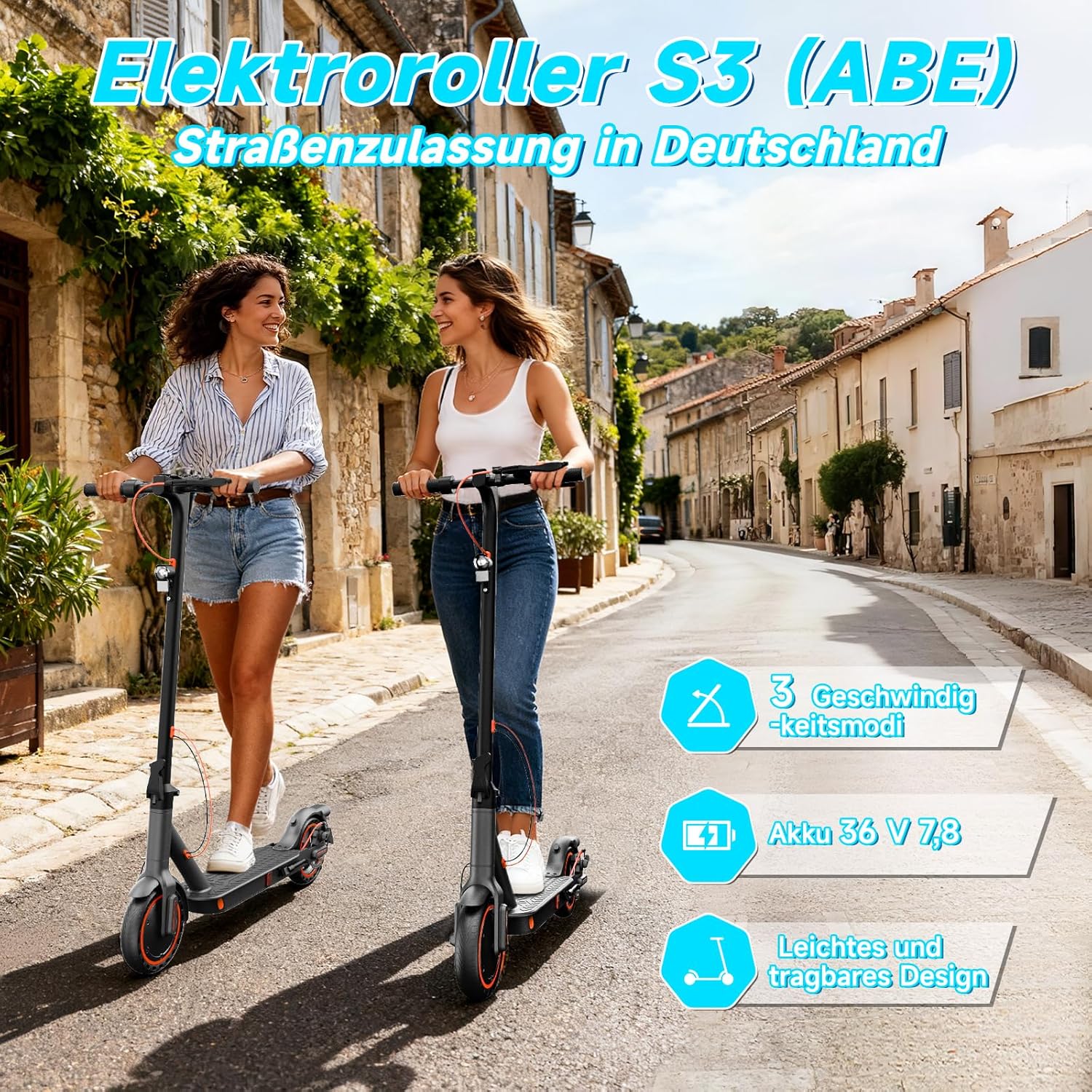 E Scooter mit Straßenzulassung, 350W Motor, 20 km/h Höchstgeschwindigkeit, 35 km Reichweite, Faltbarer E-Roller für Erwachsene – Bild 2