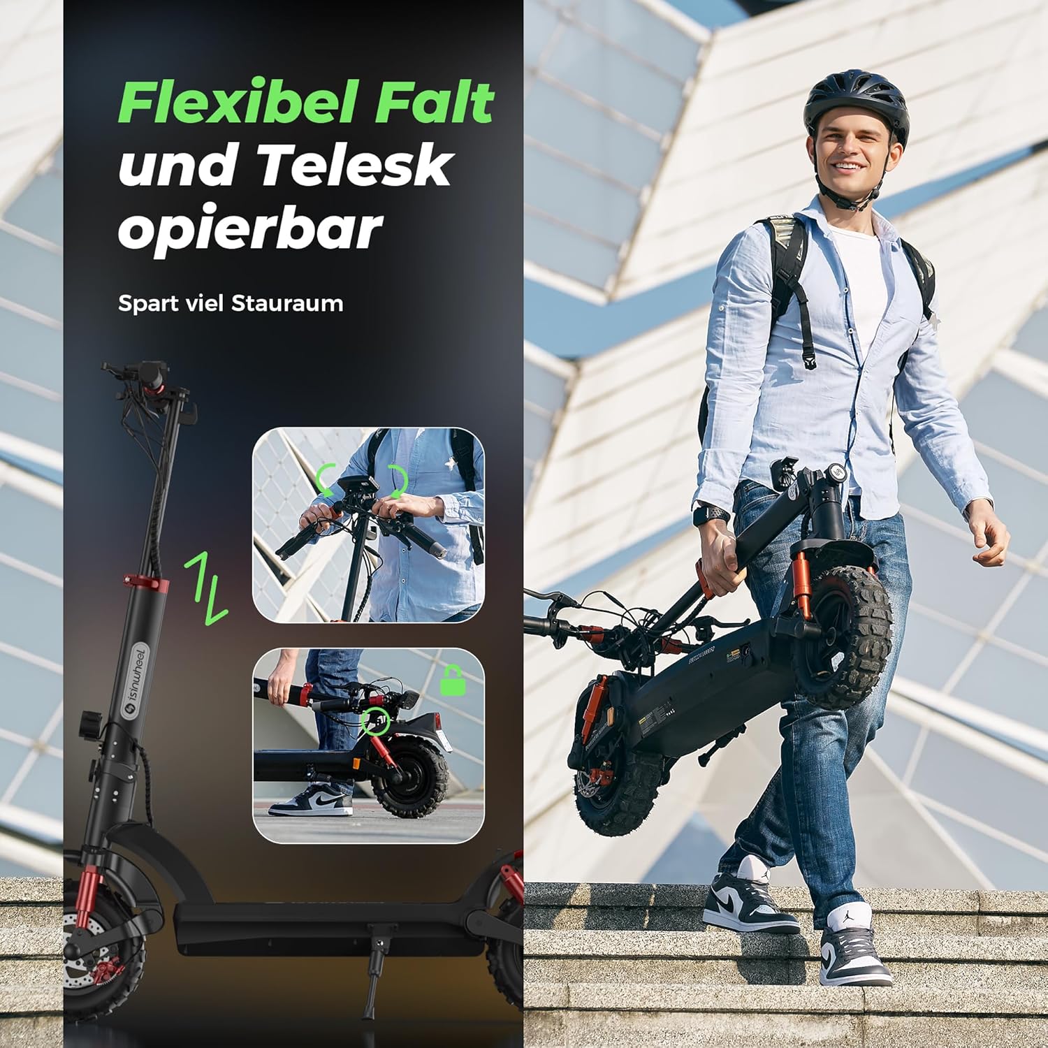 E Scooter with Road Legal, 11 Inch Max 80 km Range, Offroad Electric Scooter, Foldable Electric Scooter with Dual Suspension, Indicator and App, Electric Scooter Adult for City and Country Commuting – Bild 7