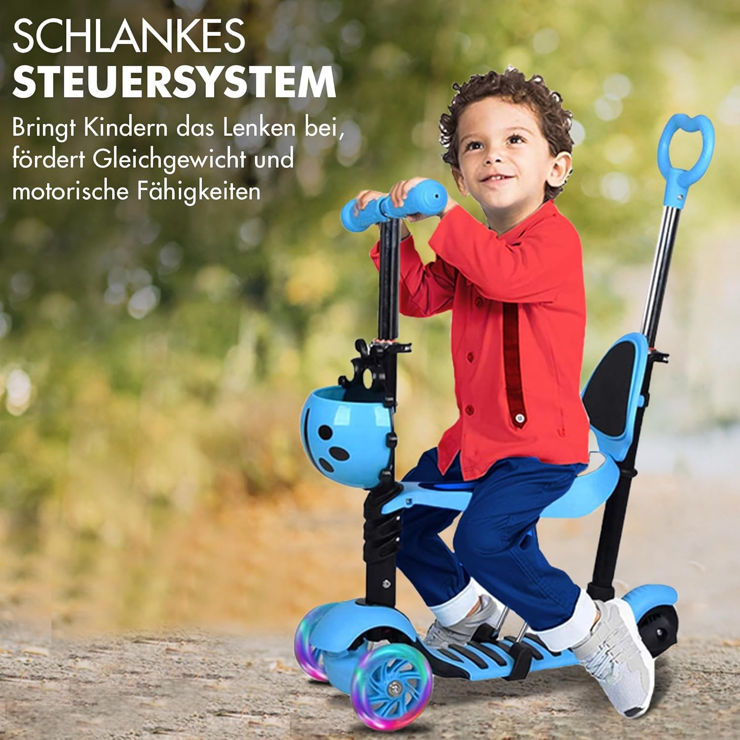 Habib Gruppe 5-in-1 Children's Scooter with Backrest for Boys and Girls - Removable Seat, LED Wheels, Height-Adjustable Handlebars, Scooter - Children's Scooter Outdoor Game, for 2-8 Years Children – Bild 7