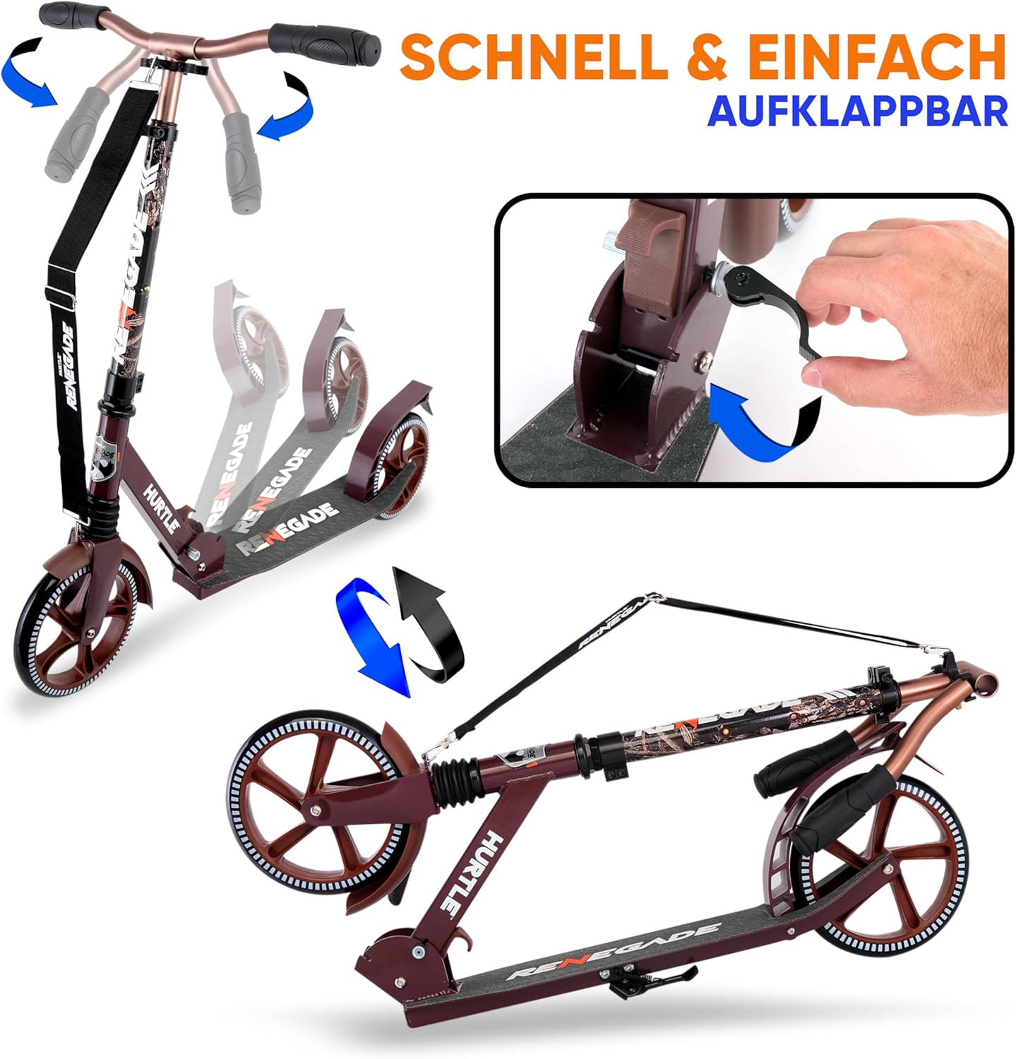 Hurtle Scooter - Scooter for Teenagers - Kick Scooter - 2 Wheel Scooter with Adjustable T-Bar Handlebar - Foldable Adult Kick Scooter with Alloy Non-Slip Deck – Bild 3