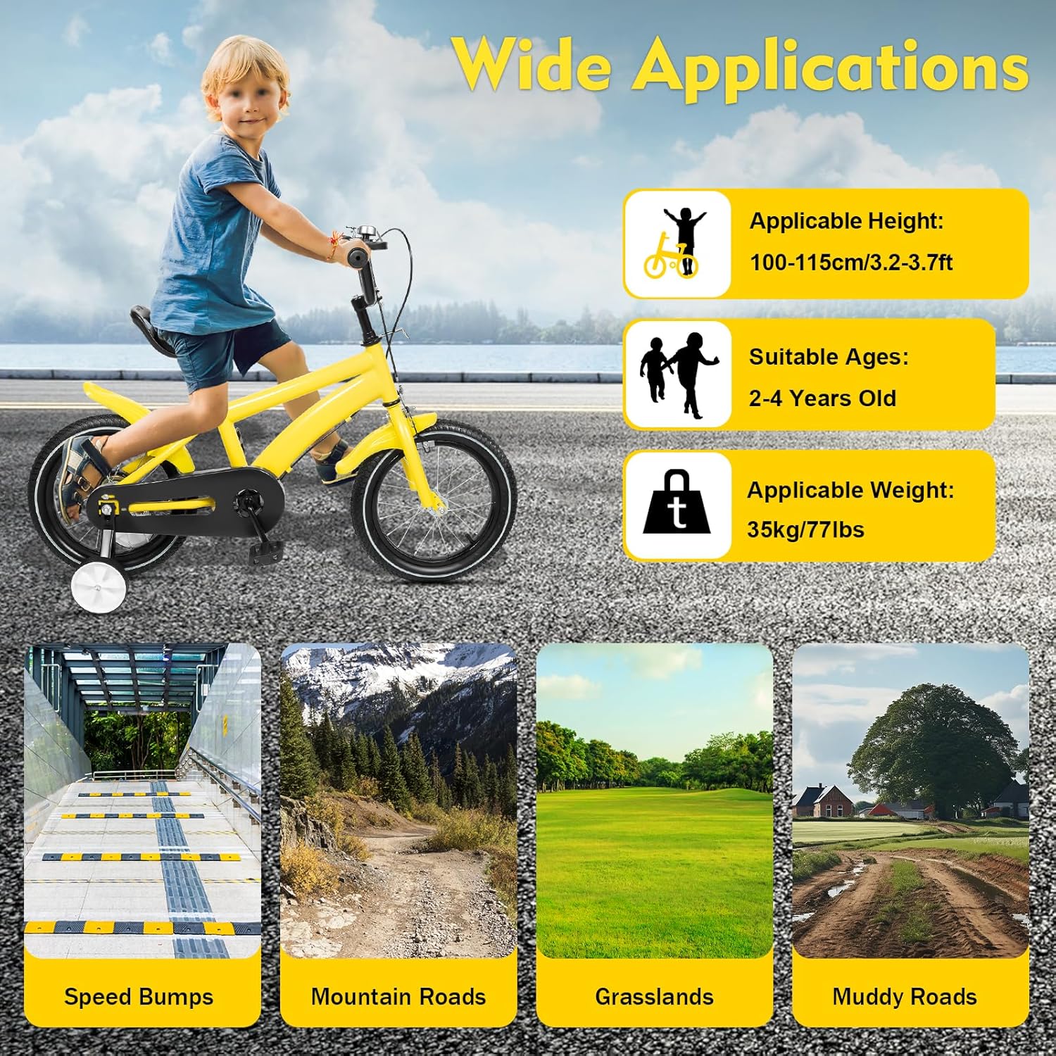 14 Zoll Kinderfahrrad, Kohlenstoffstahl-Legierung, Kinder Fahrrad, ab 3-7 Jahre Jungen & Mädchen, Upgraded Kinder Fahrrad mit Stützrädern, Höhenverstellung – Bild 7