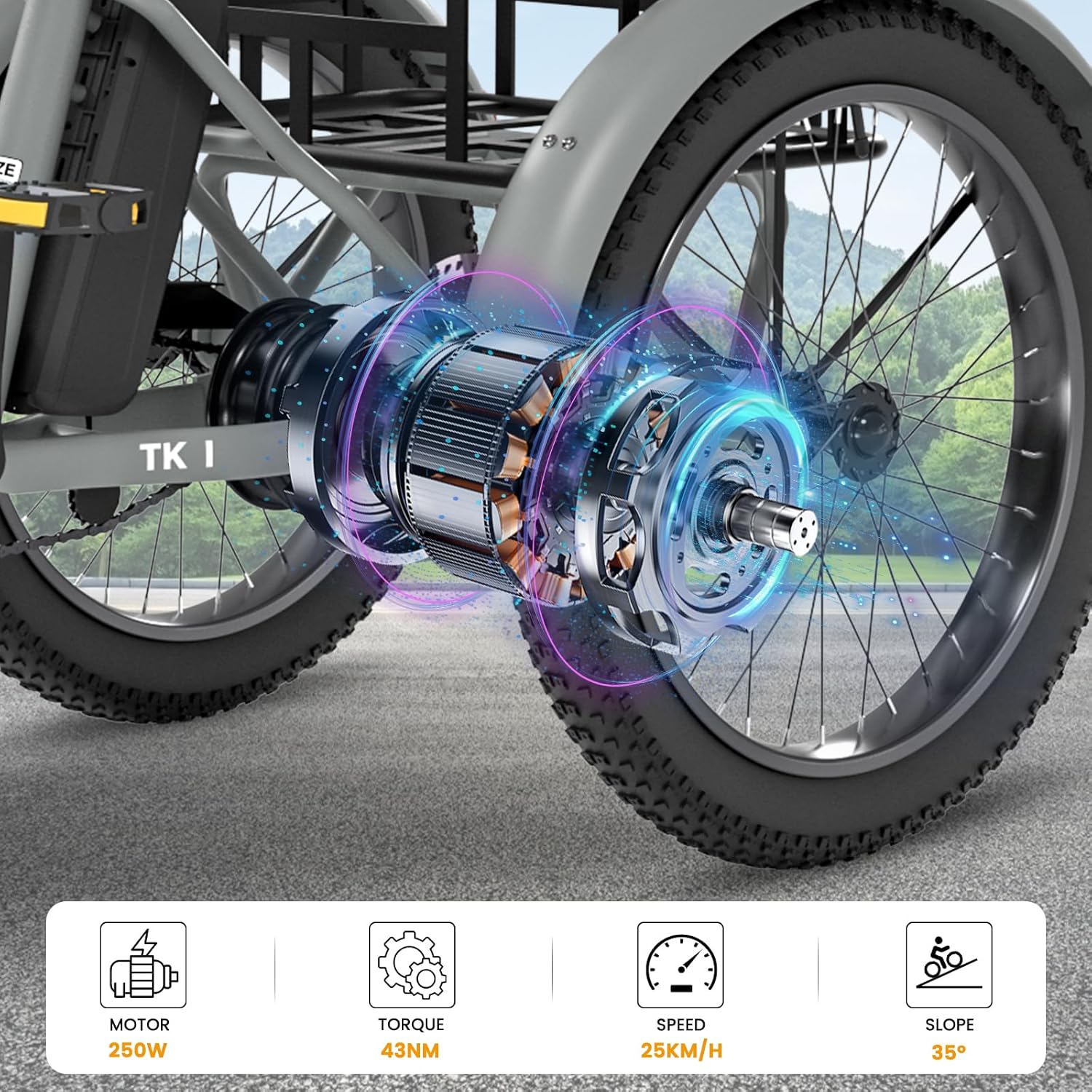 SUNYRISY E Bike Tricycle for Adults Folding Bike, 20 Inch Men Women with 36 V 20 Ah Battery Electric Tricycle Bicycle, 250 W Motor Electric Bicycle 45 NM Speed 25 km/h E-Bike with Large Basket – Bild 2
